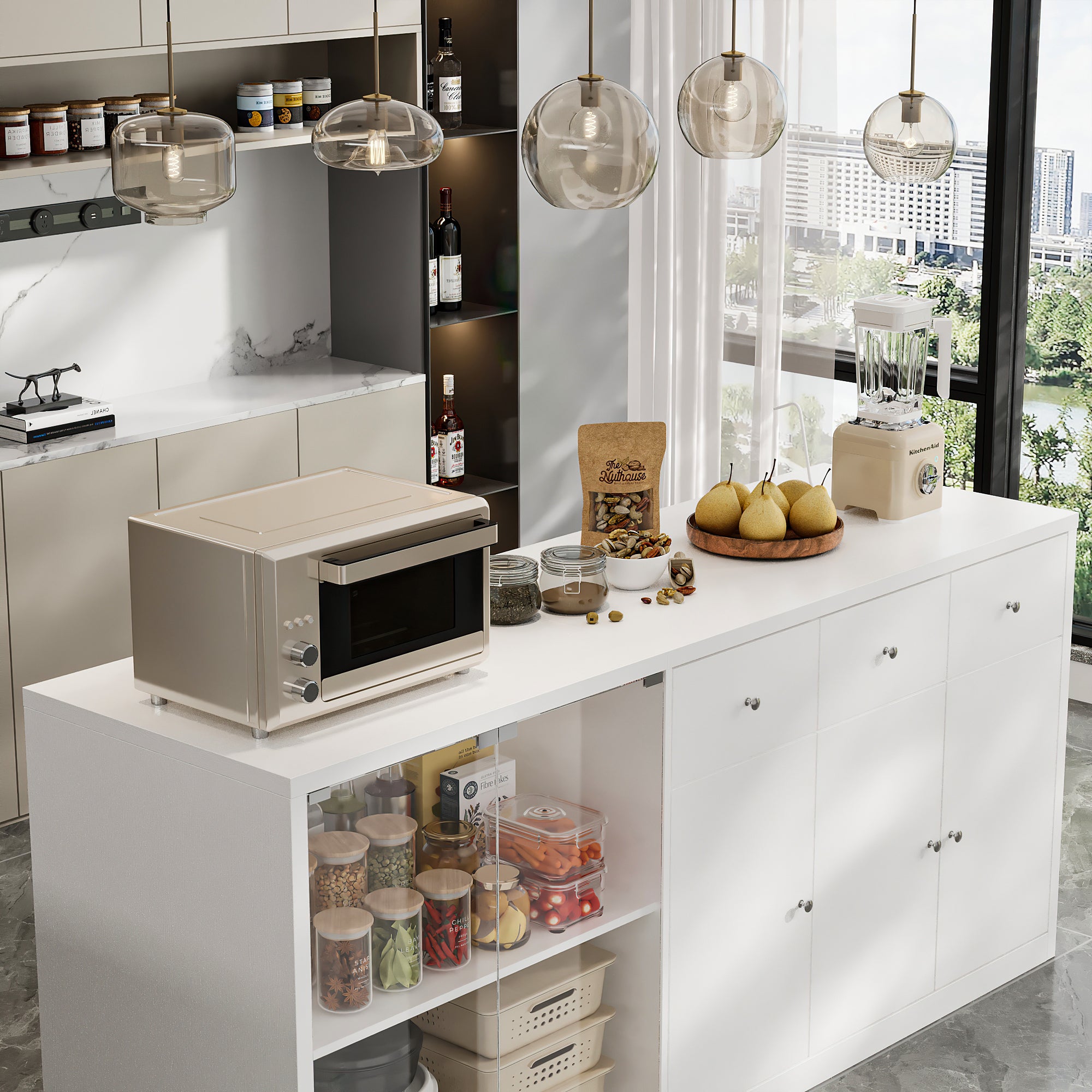 Kitchen Island With Tempered Glass Door