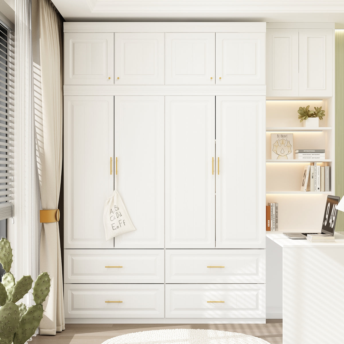 Family Cabinet Wardrobe Bedroom Armoire Home Closet 4 Doors and Drawers