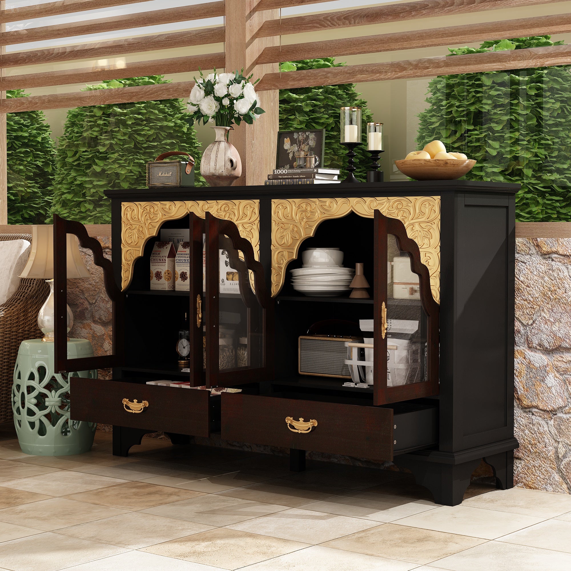 Elegant Soild Wood Modern Sideboard With 2 Doors And 2 Drawers, 39.4” Storage Cabinet With Adjustable Shelves, Versatile Console Table For Living Room Or Dining Room