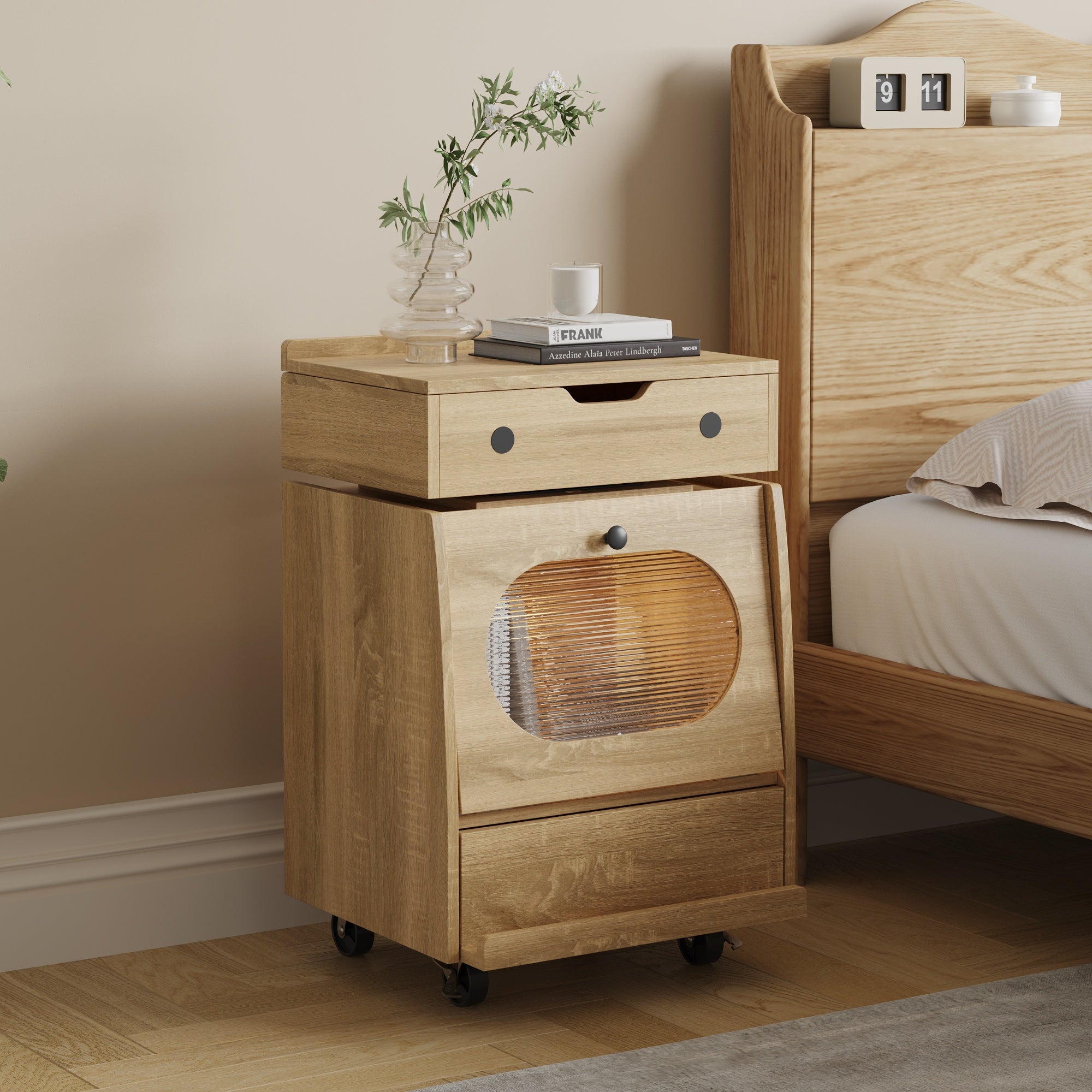 Creative Nightstand With Robot Shape And Movable Wheels