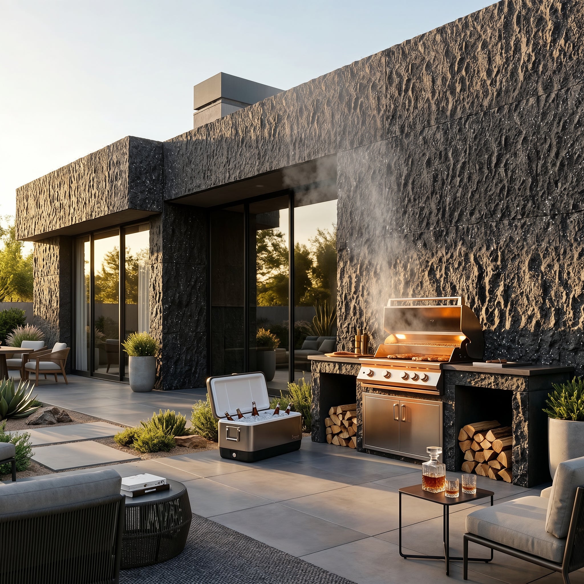 Dark Speckled Faux Stone Wall Panel Set of 8, Lightweight Indoor & Outdoor Decorative Wall Panels