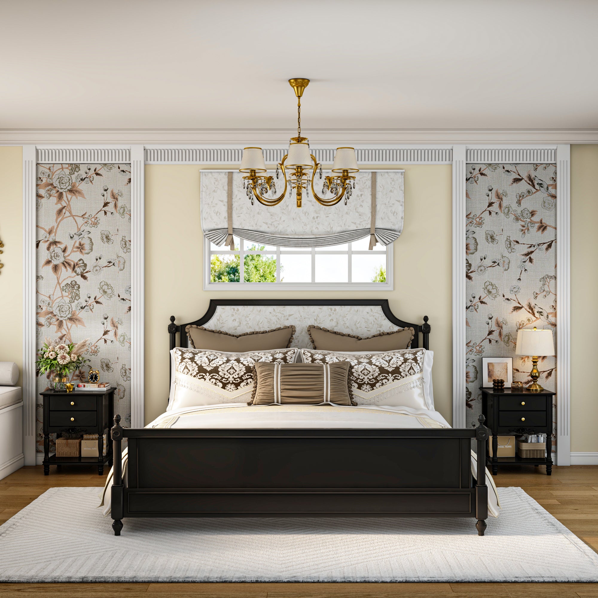 End Table Side Table Bedroom Night Stand Bedside Embossed Table with 2 Drawers & Open Shelf