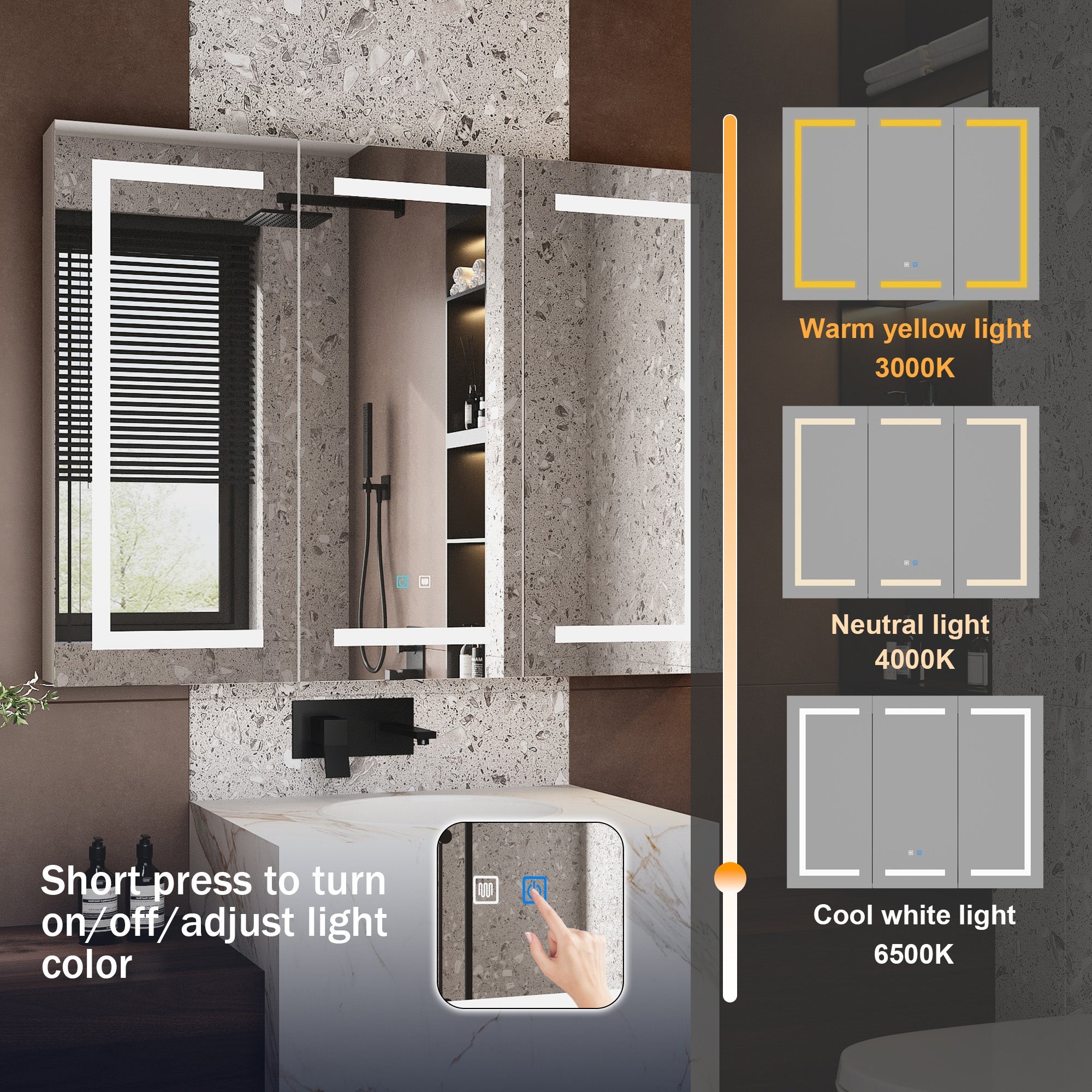 47.2'' W 35.4'' H Surface Frameless Medicine Cabinet with Mirror 6 Adjustable Shelves