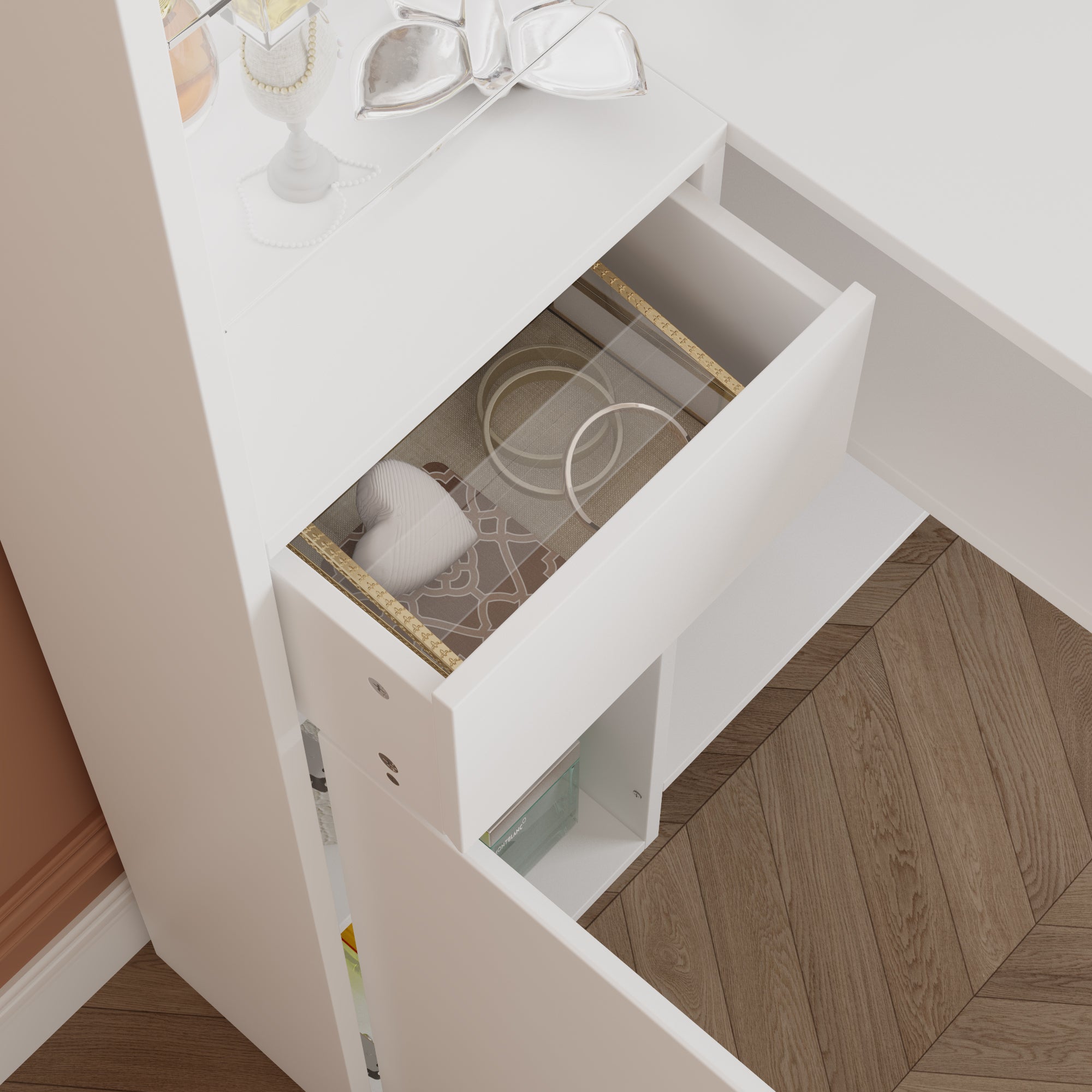 L-Shaped Manicure Nail Table Station With Electric Dust Collector