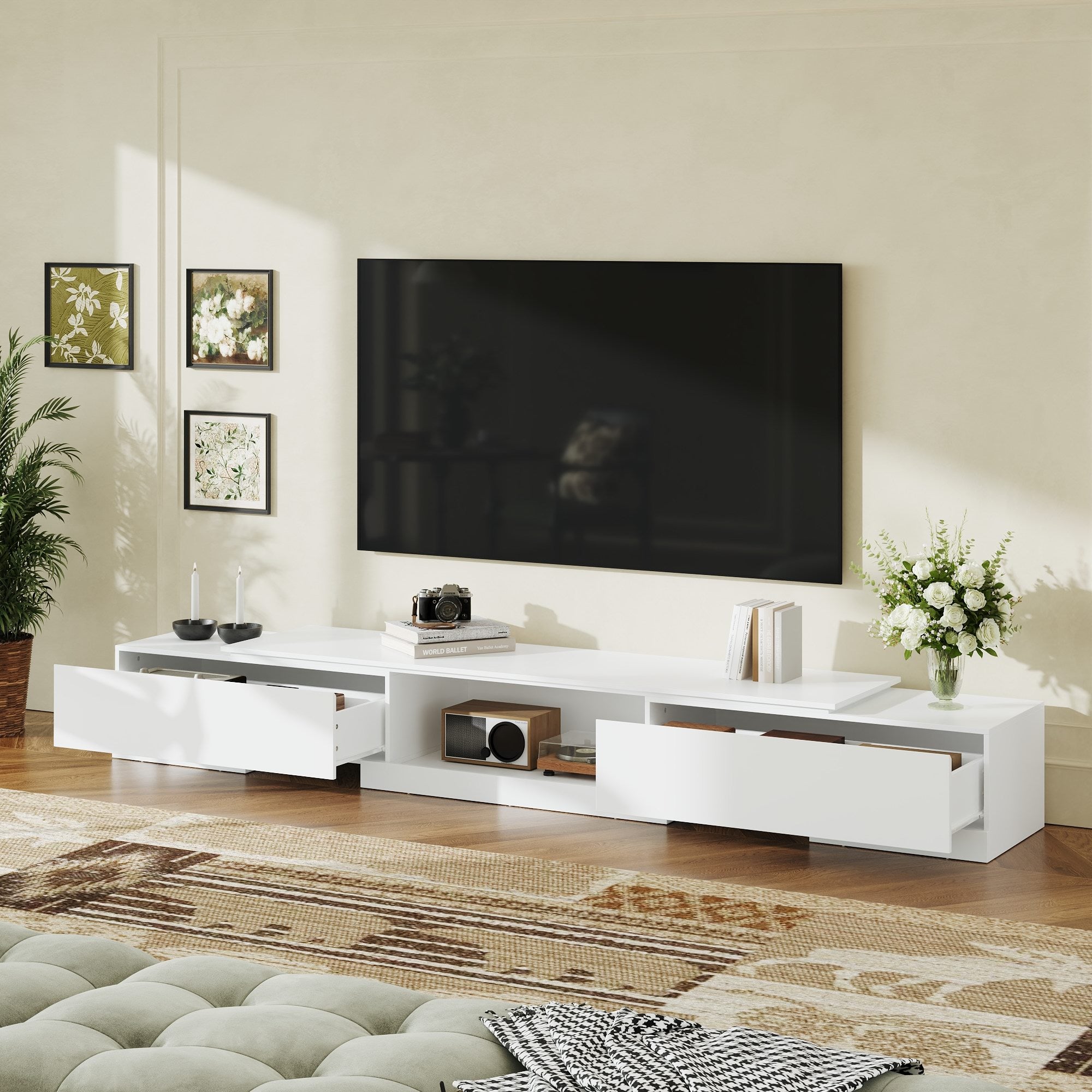 63'' W To 93.7'' W 2-Drawer Extendable TV Stand Media Center