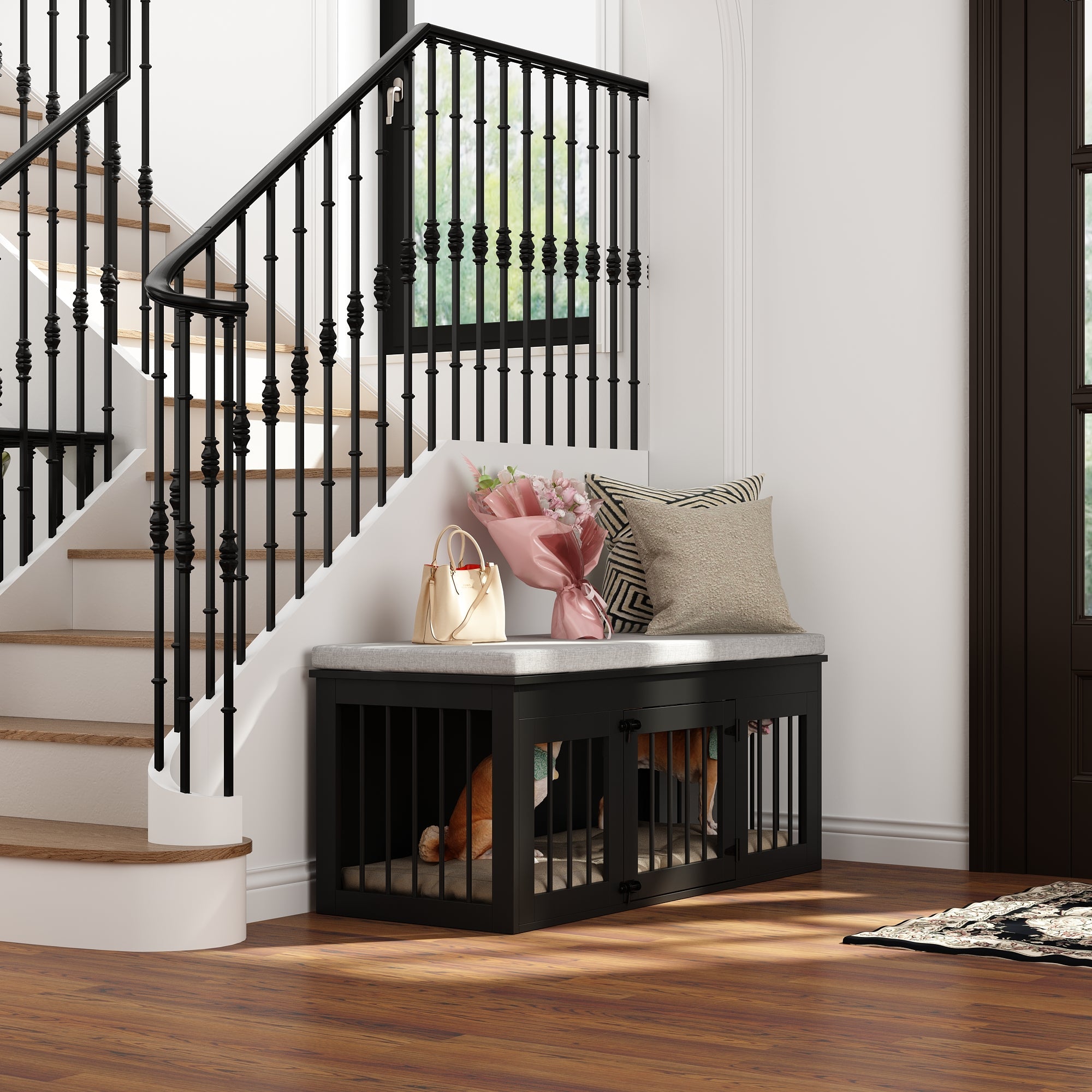 Bed Bench Dog Crate With Cushion