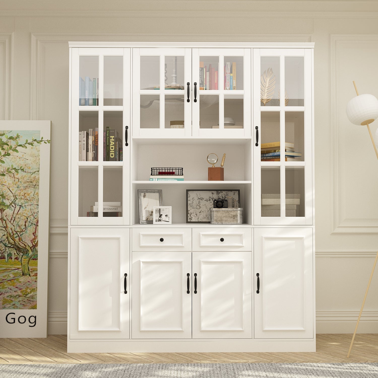 78.7'' H X 63'' W 2-Drawer Bookcase With Glass Doors