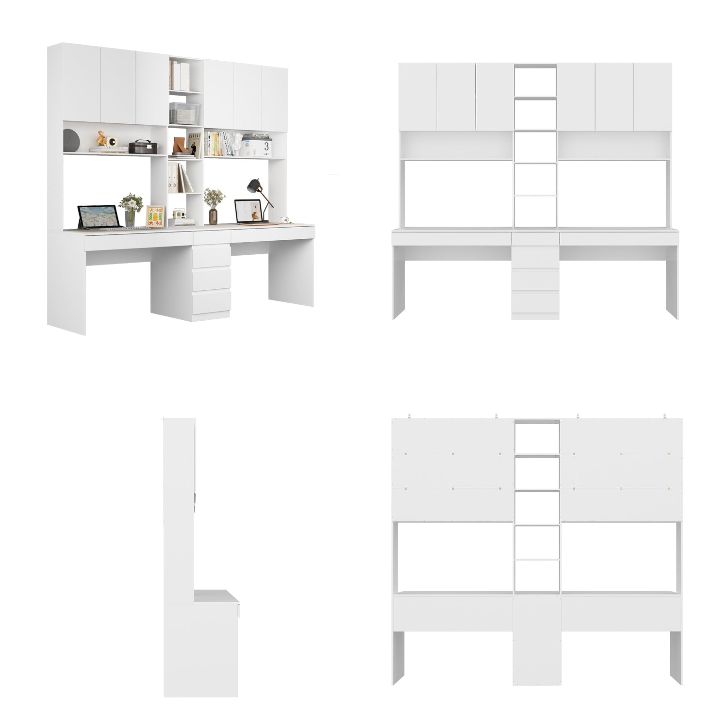 94.5 inches Modern White Desk with Hinged Doors and Pull-out Drawers