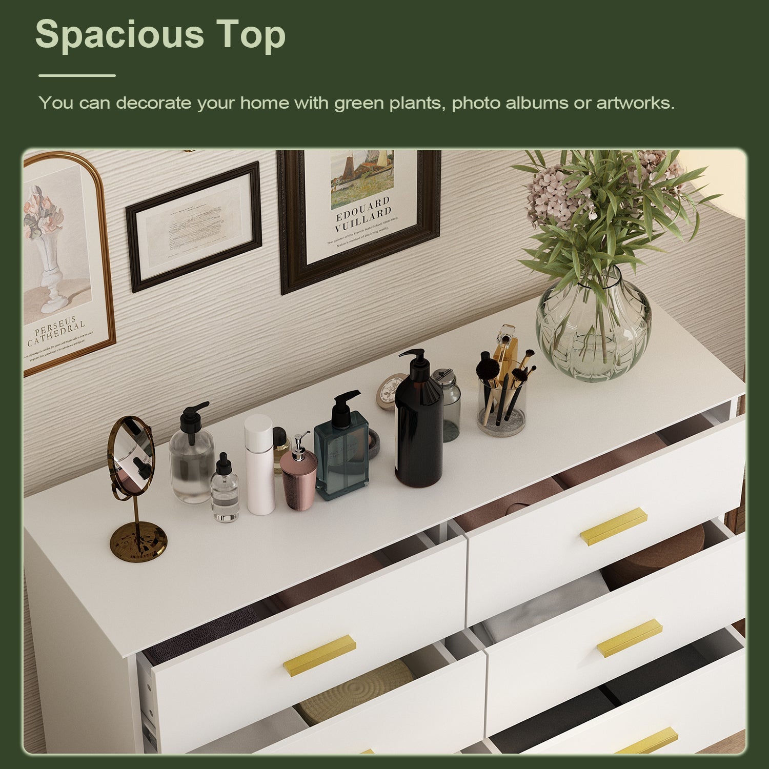 Modern White Finish Double Dresser 6-Drawer Cabinet for Hallway Entryway Living Room