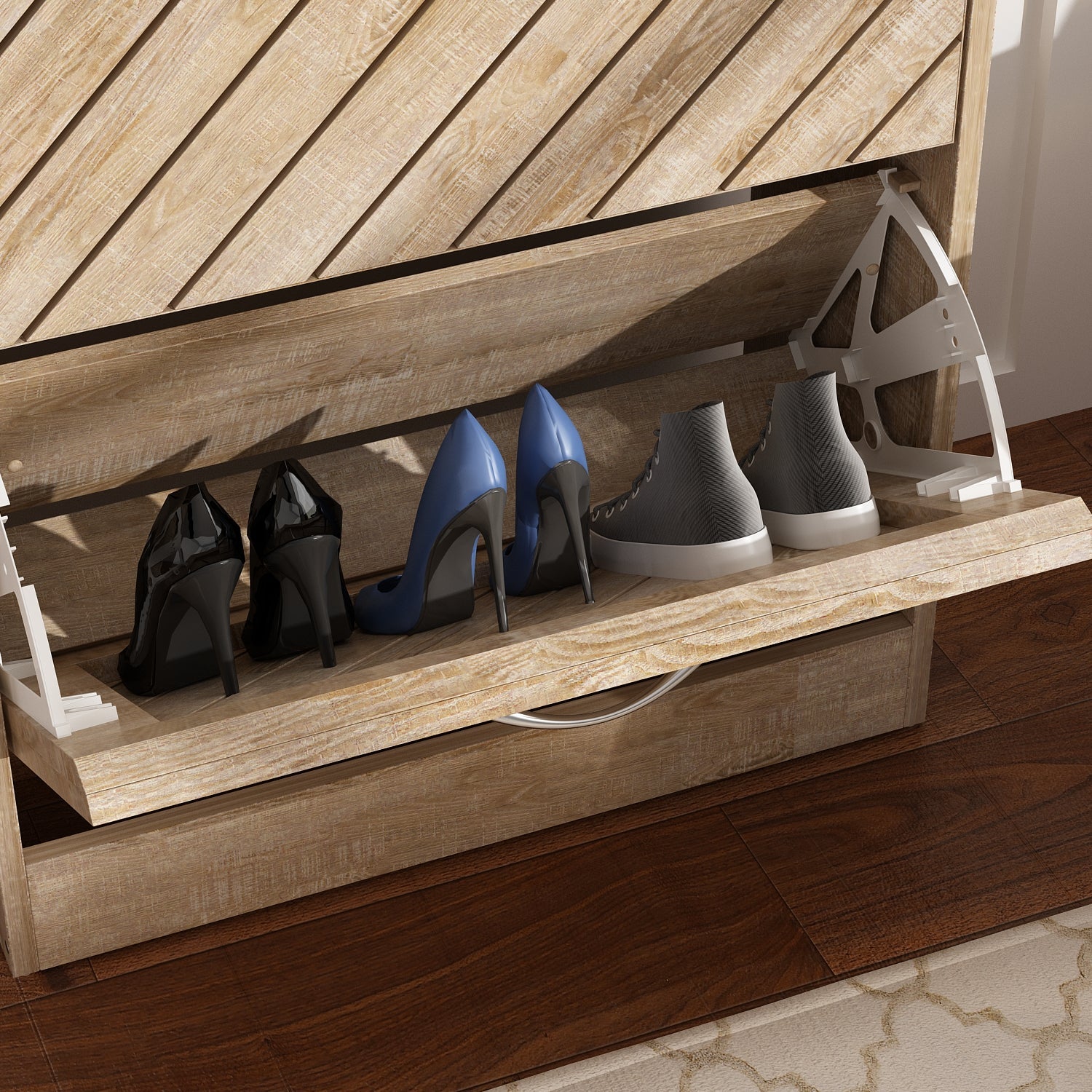 Rustic Shoe Organizer for Hallway Entryway Shoe Cabinet with 2 Flip Drawers