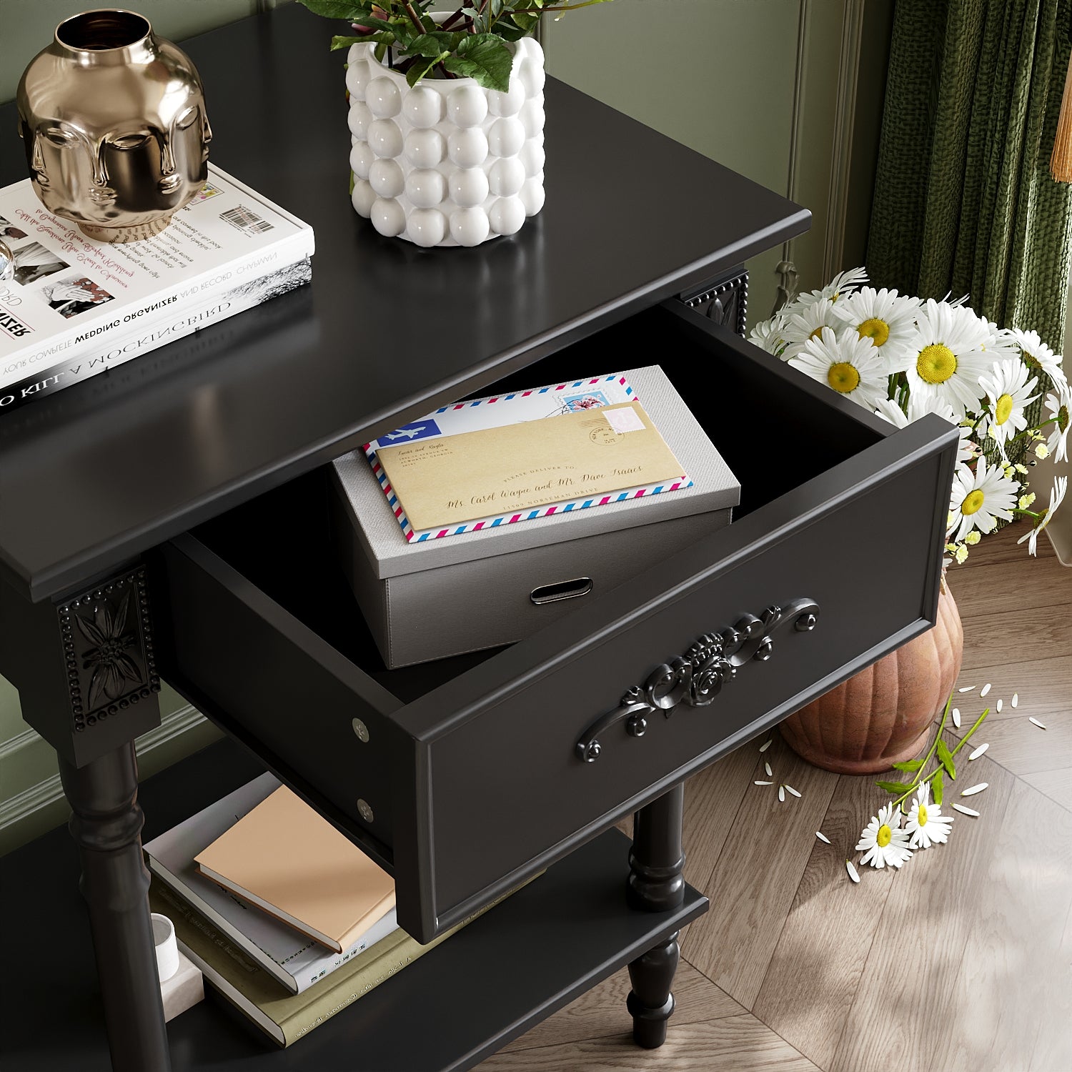 1-Shelf And 1-Drawer Nightstand With Elegent Design