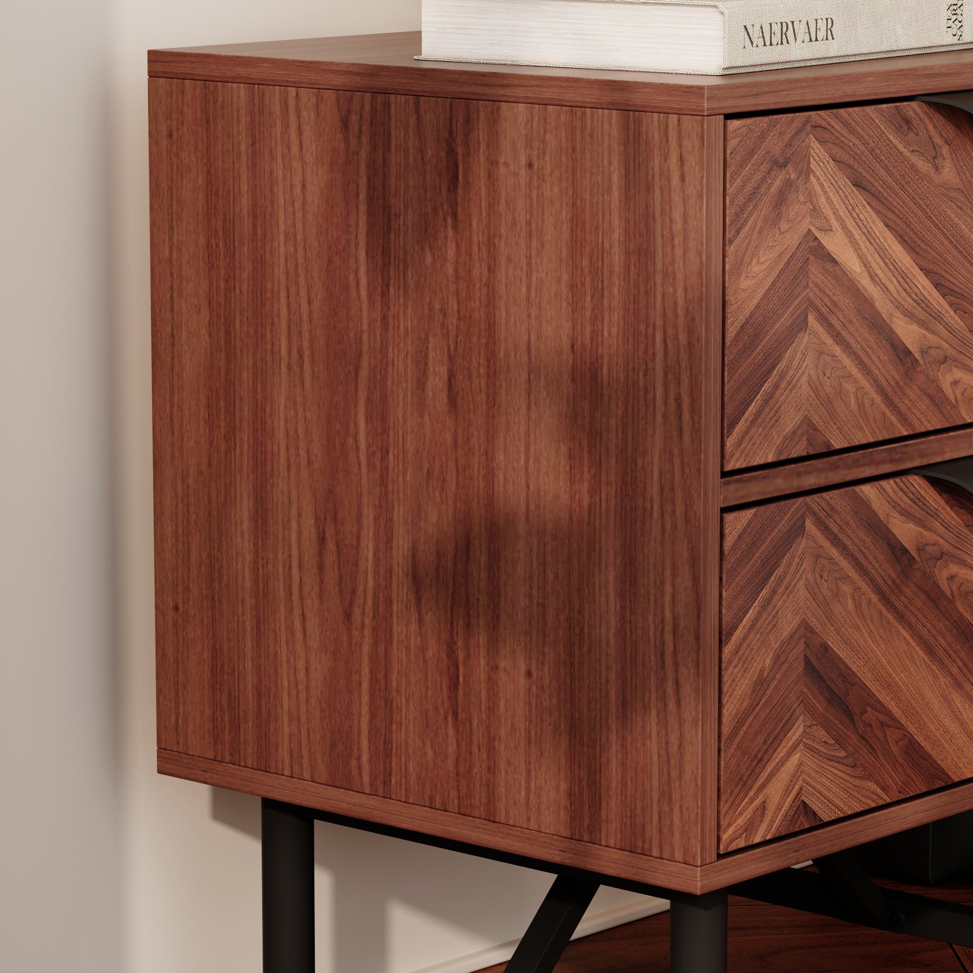 18.9" Rustic Brown Wood Grain 2-Drawer Bedside Table Nightstand