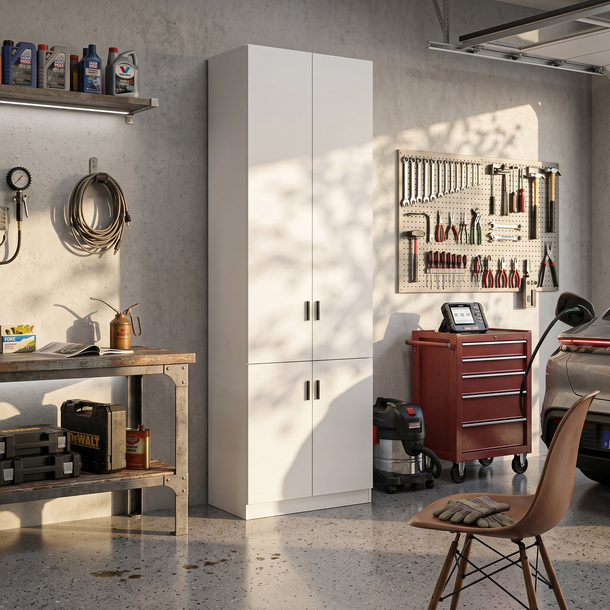 31.5 Inches White Engineered Wood Tall 4-Door Garage Storage Cabinet with Adjustable Interior Shelves