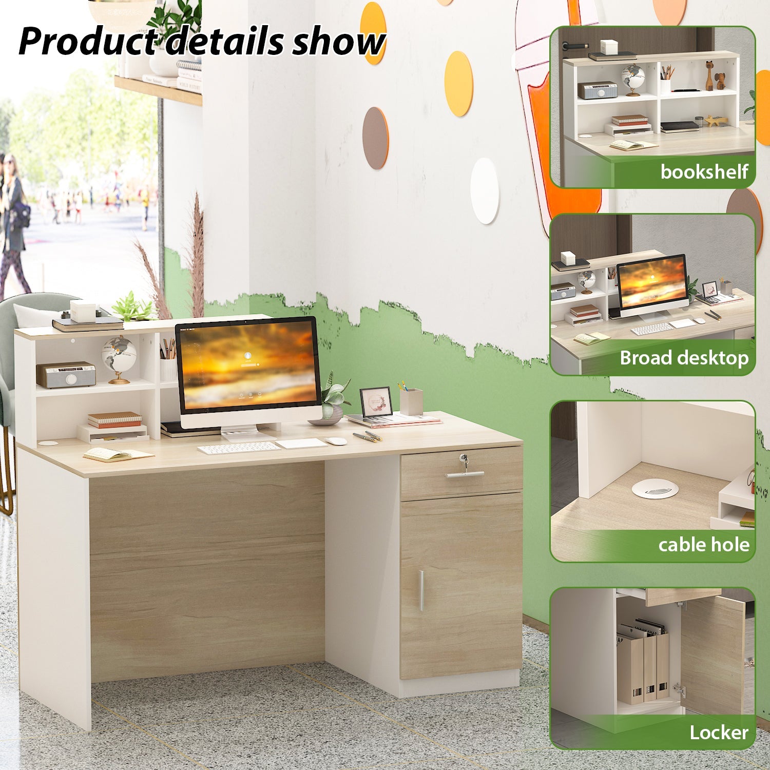 Reception Desk with Counter & Filing Cabinets for Checkout & Retail