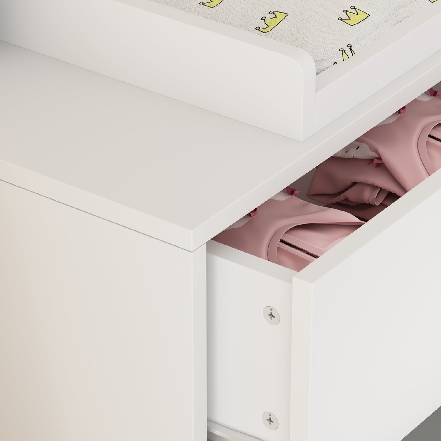 Changing Table Nursery Dresser Nontoxic Sideboard in White Finish with 6 Drawers