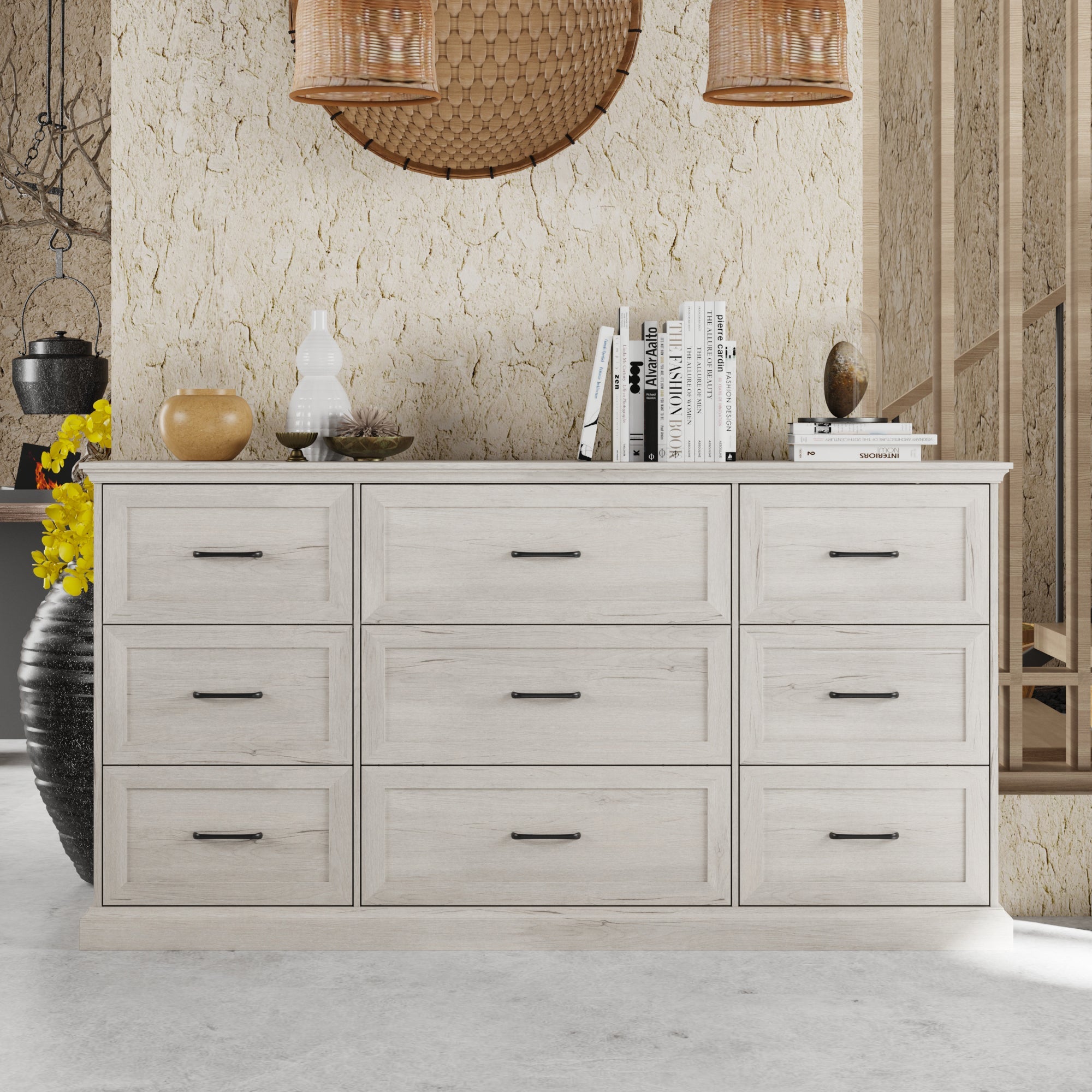 Modern Chest Of 9 Drawers Wood Dresser Storage Cabinet For Living Room