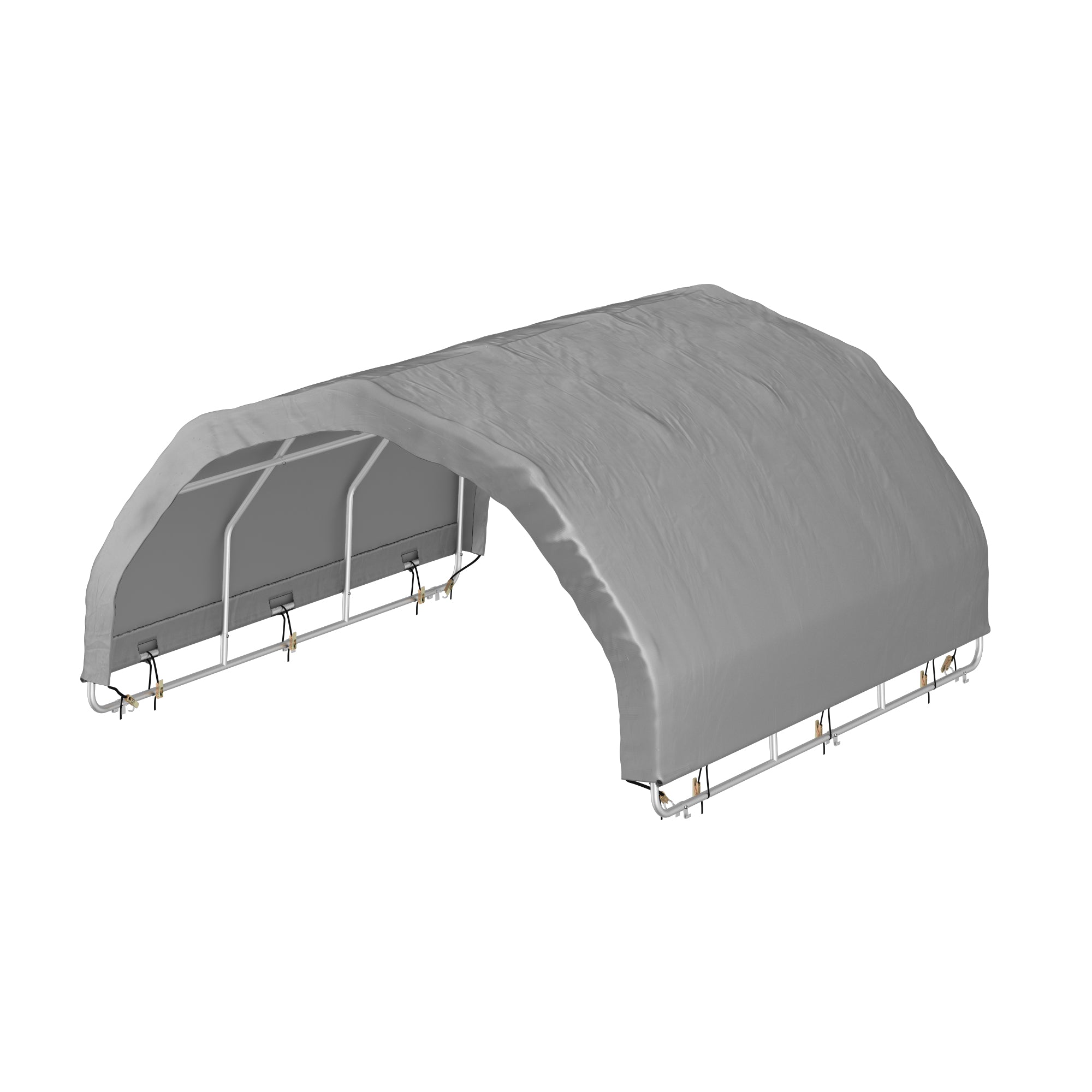 Gray carport structure on a white background