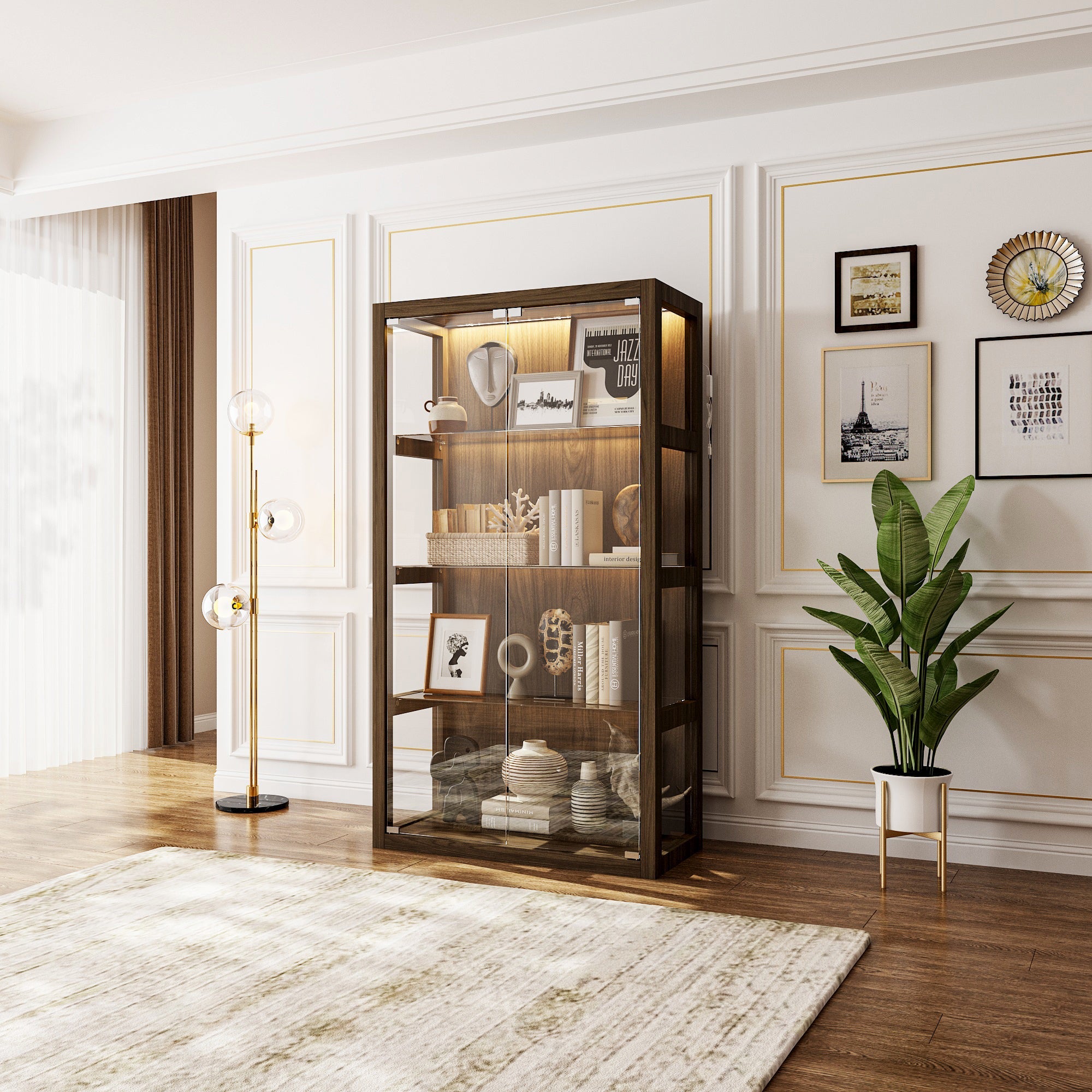 63"H China Cabinet With Glass Door And Light