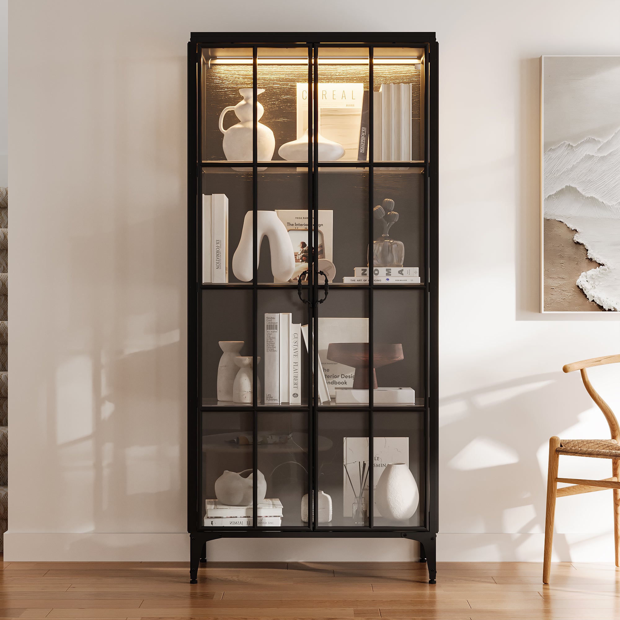70.9" H Black Glass Display Cabinet With LED Lighting