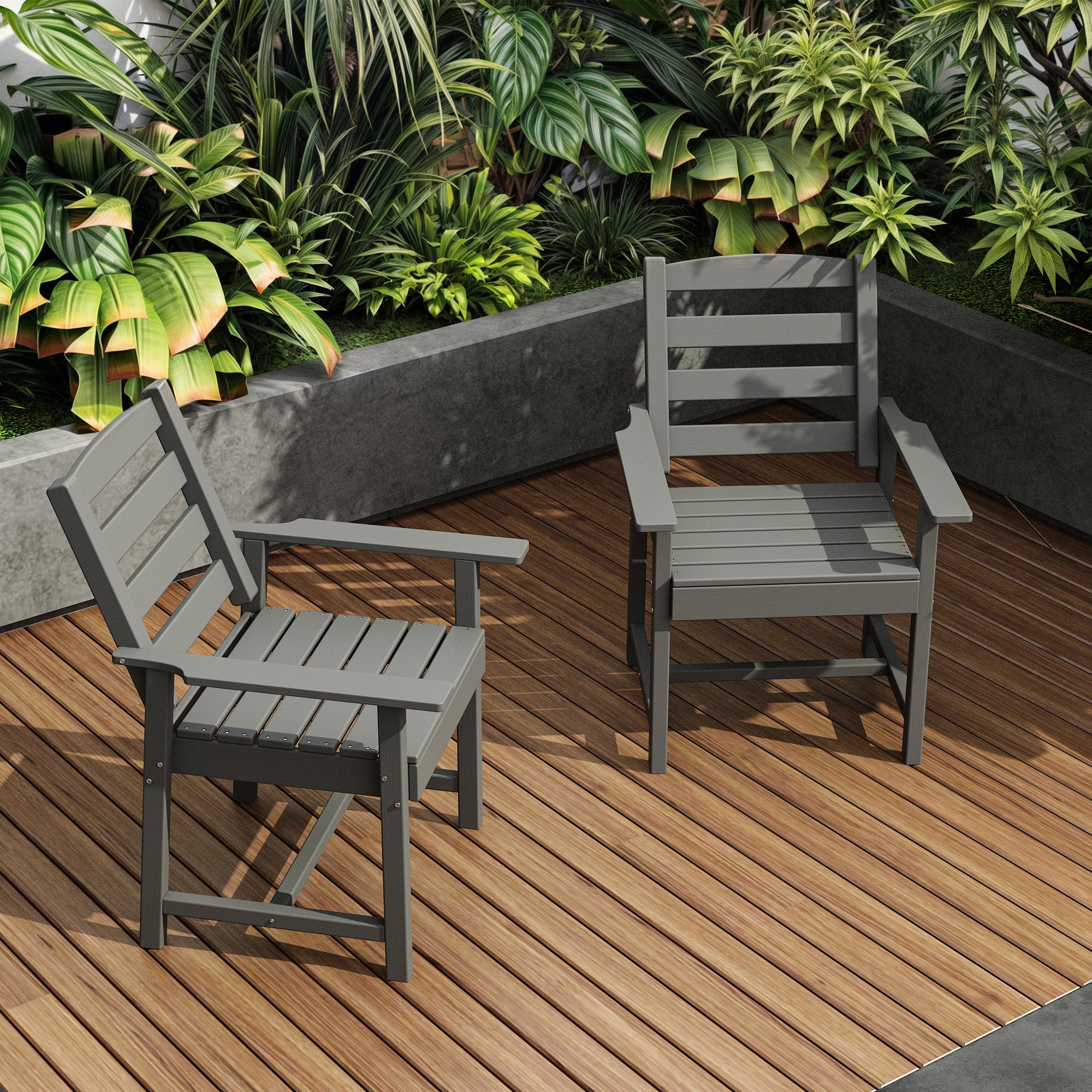 All-weather Patio Dining Chairs With Wood Grain Design (set Of 2)