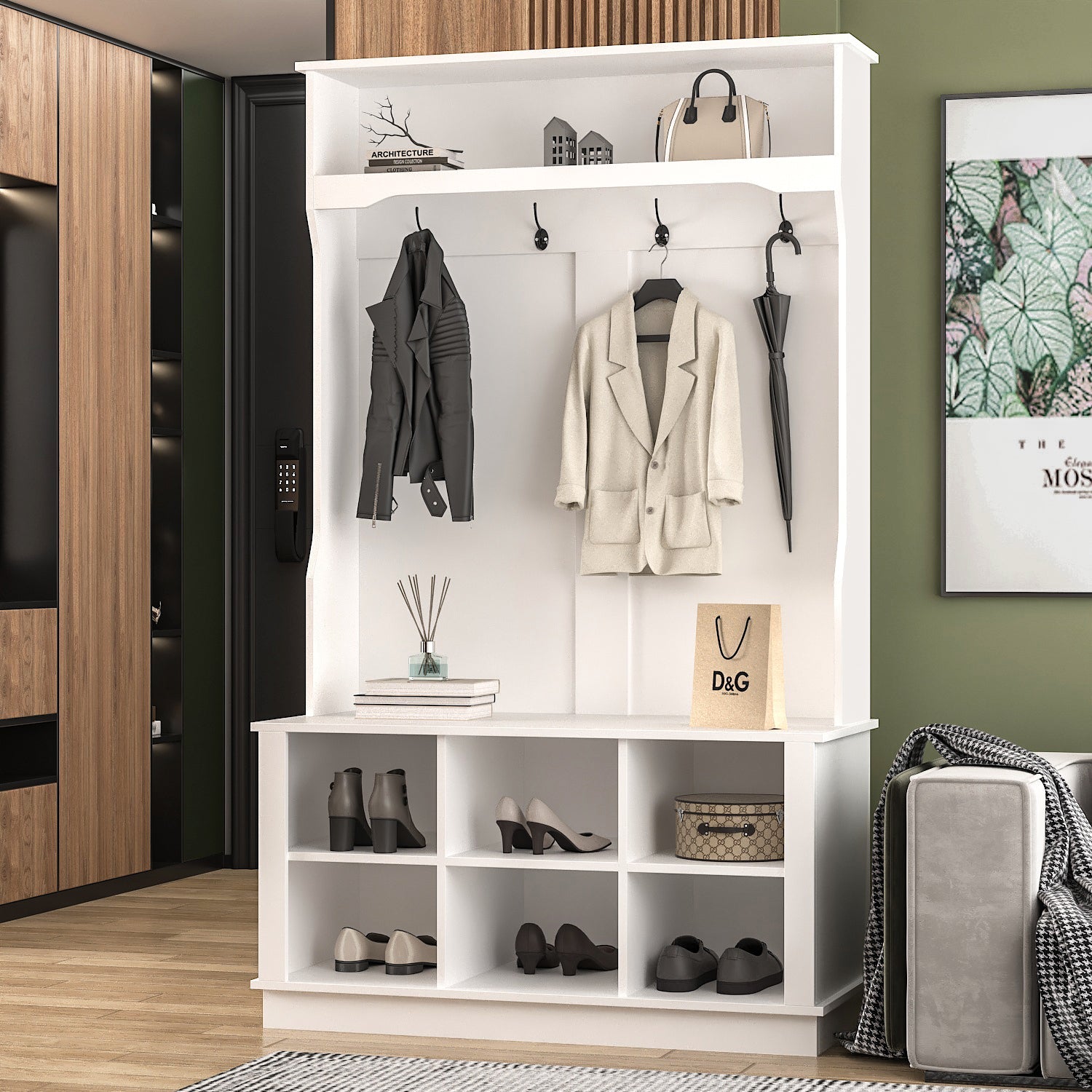 3 in 1 Hall Tree with Shoe Rack Entryway Coat Rack and Storage Bench