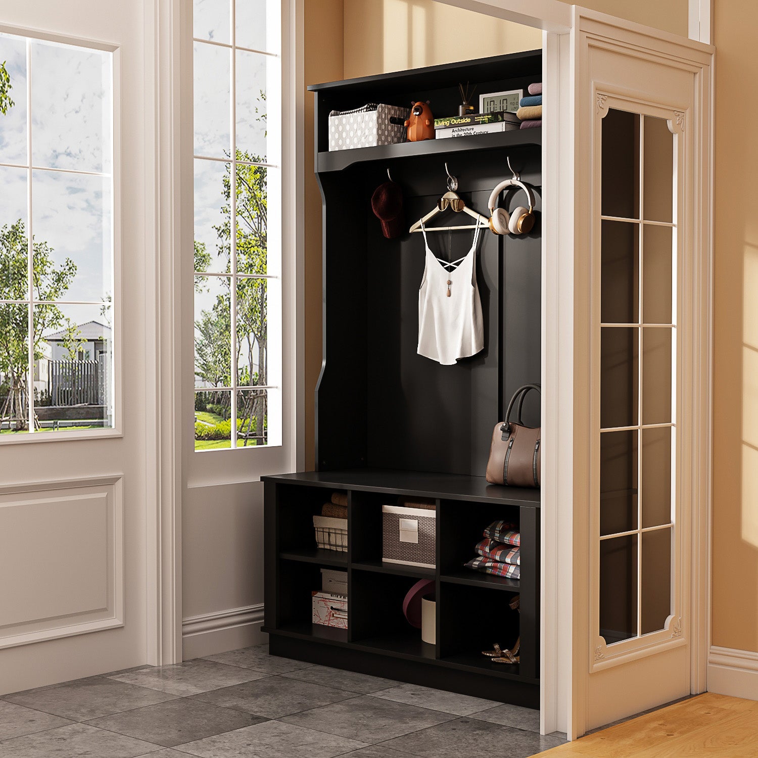 3 in 1 Hall Tree with Shoe Rack Entryway Coat Rack and Storage Bench