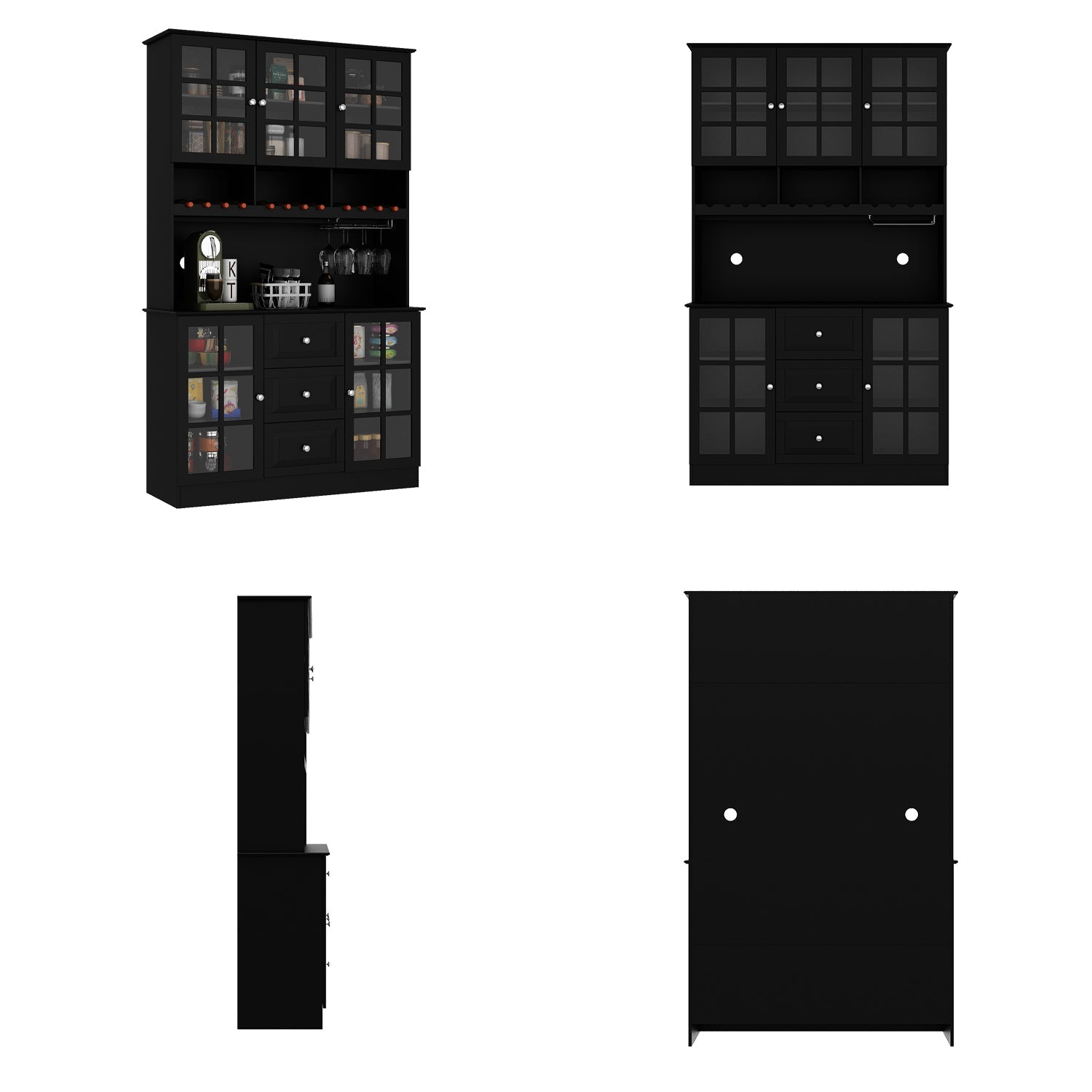 Buffet Bar Cabinet with Glass Door Kitchen Hutch Cabinet with Drawers Glass Holder and Wine Rack