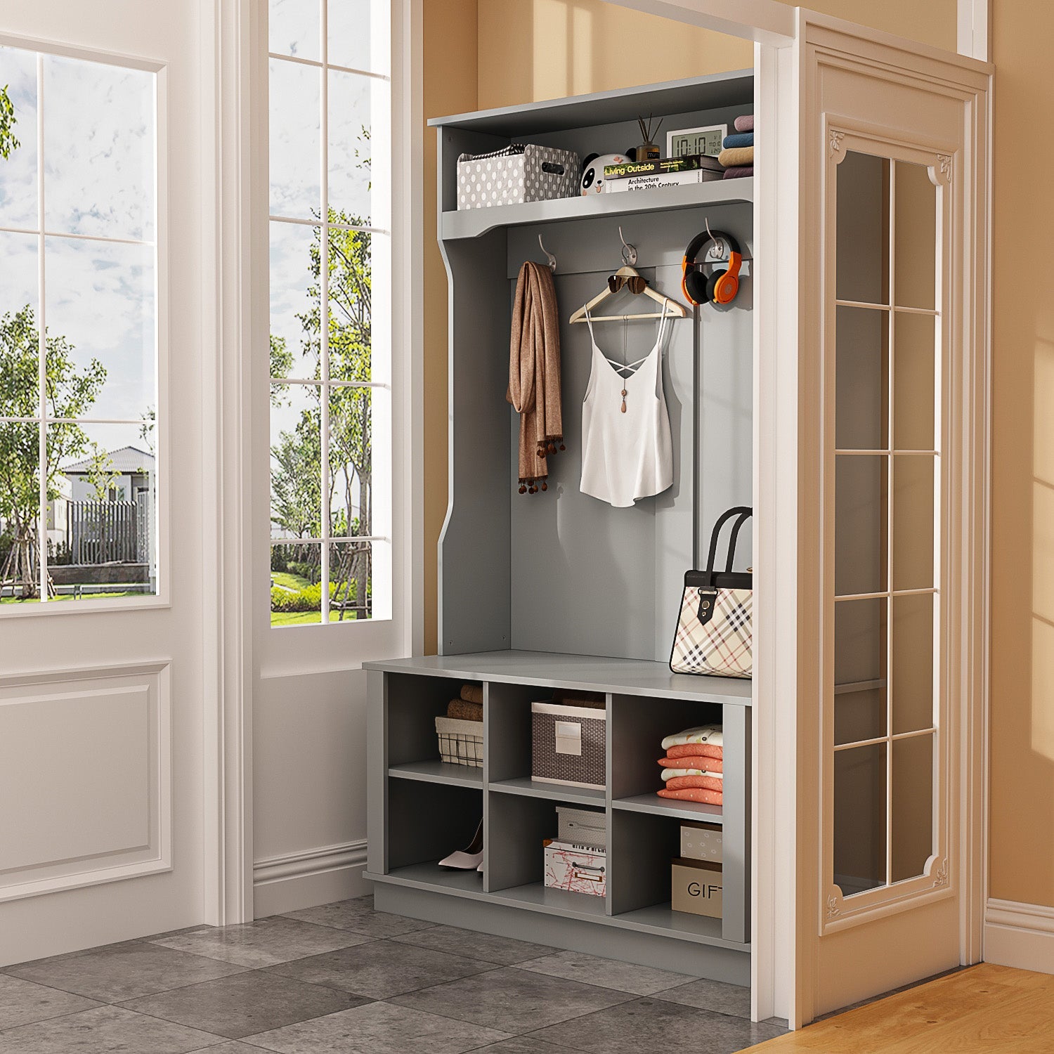 3 in 1 Hall Tree with Shoe Rack Entryway Coat Rack and Storage Bench