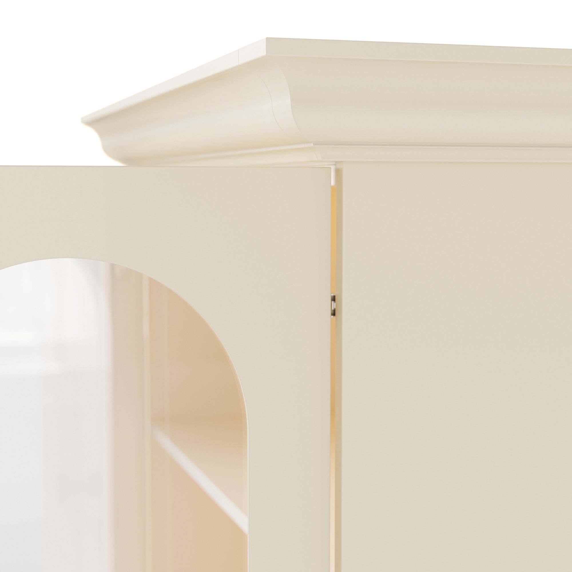 37 in. Modern White Display Cabinet with Arched Glass Doors, LED Lighting and 3 Drawers