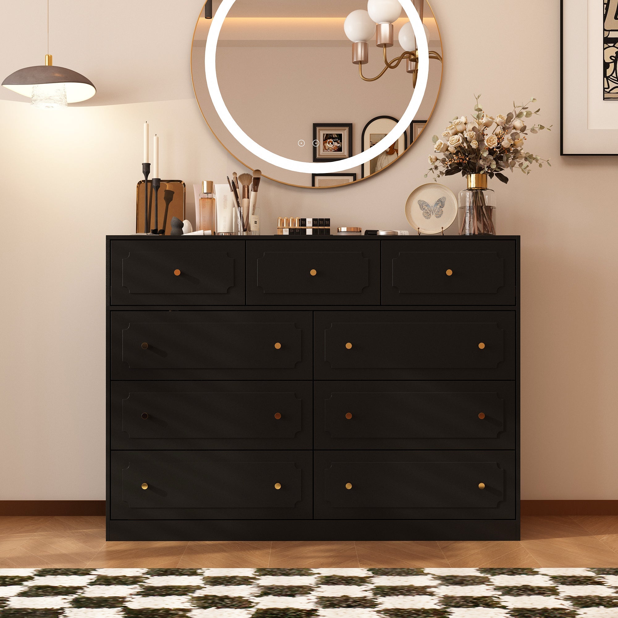 Extendable Vanity Table With 9 Drawers