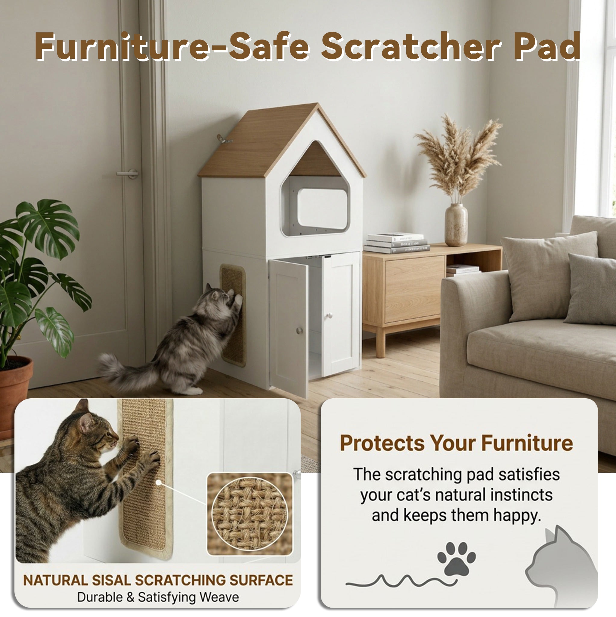 Rooftop Shaped Cat Condo with Litter Enclosure