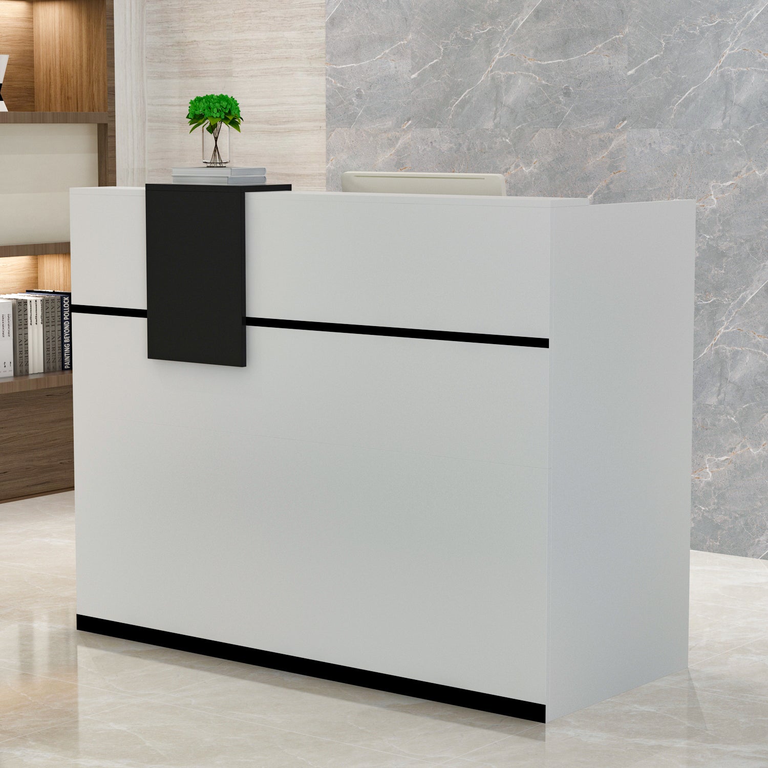 Reception Counter Desk with Lockable Storage Cabinet