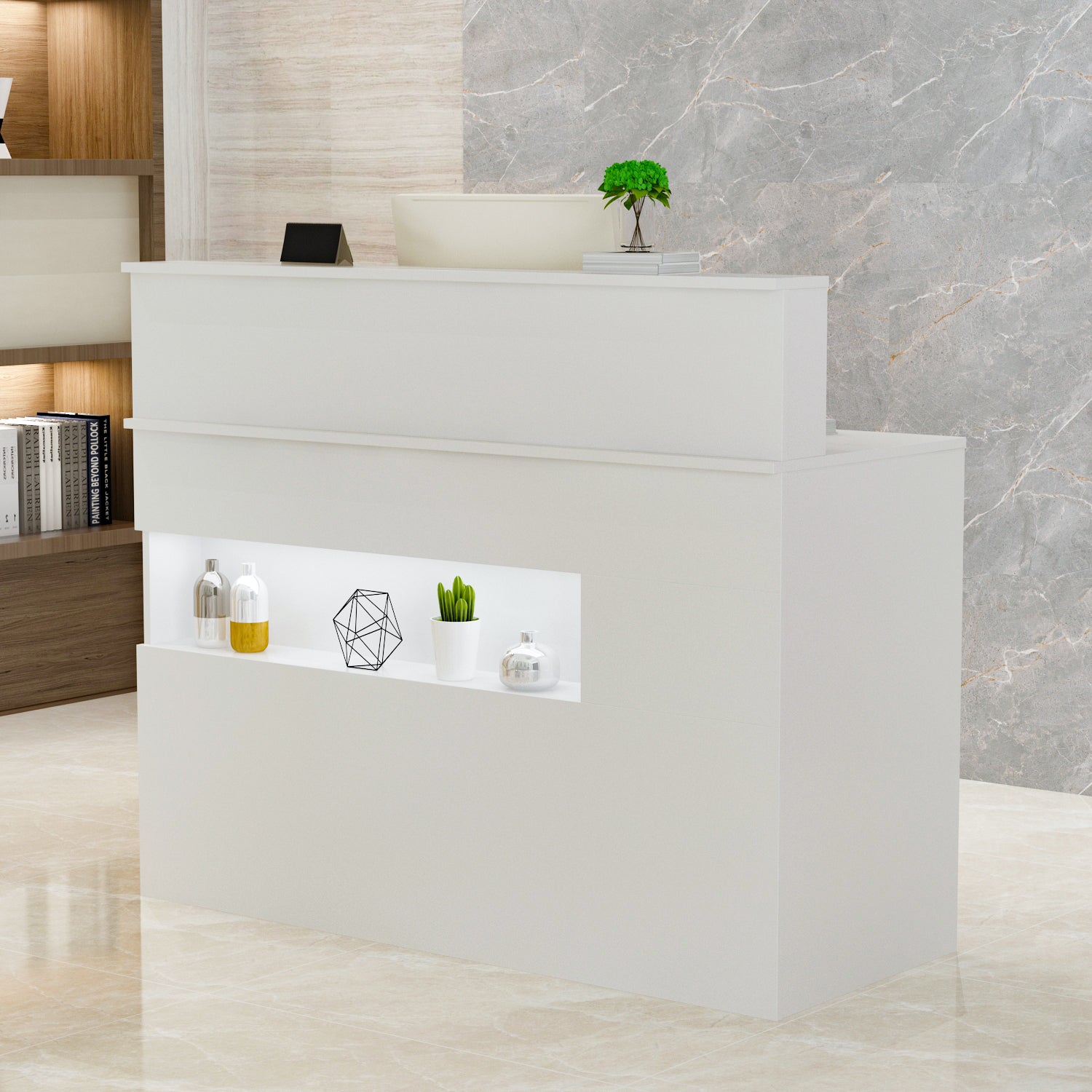 Modern Reception Desk Counter Desk with LED Lighting for Hall Entrance