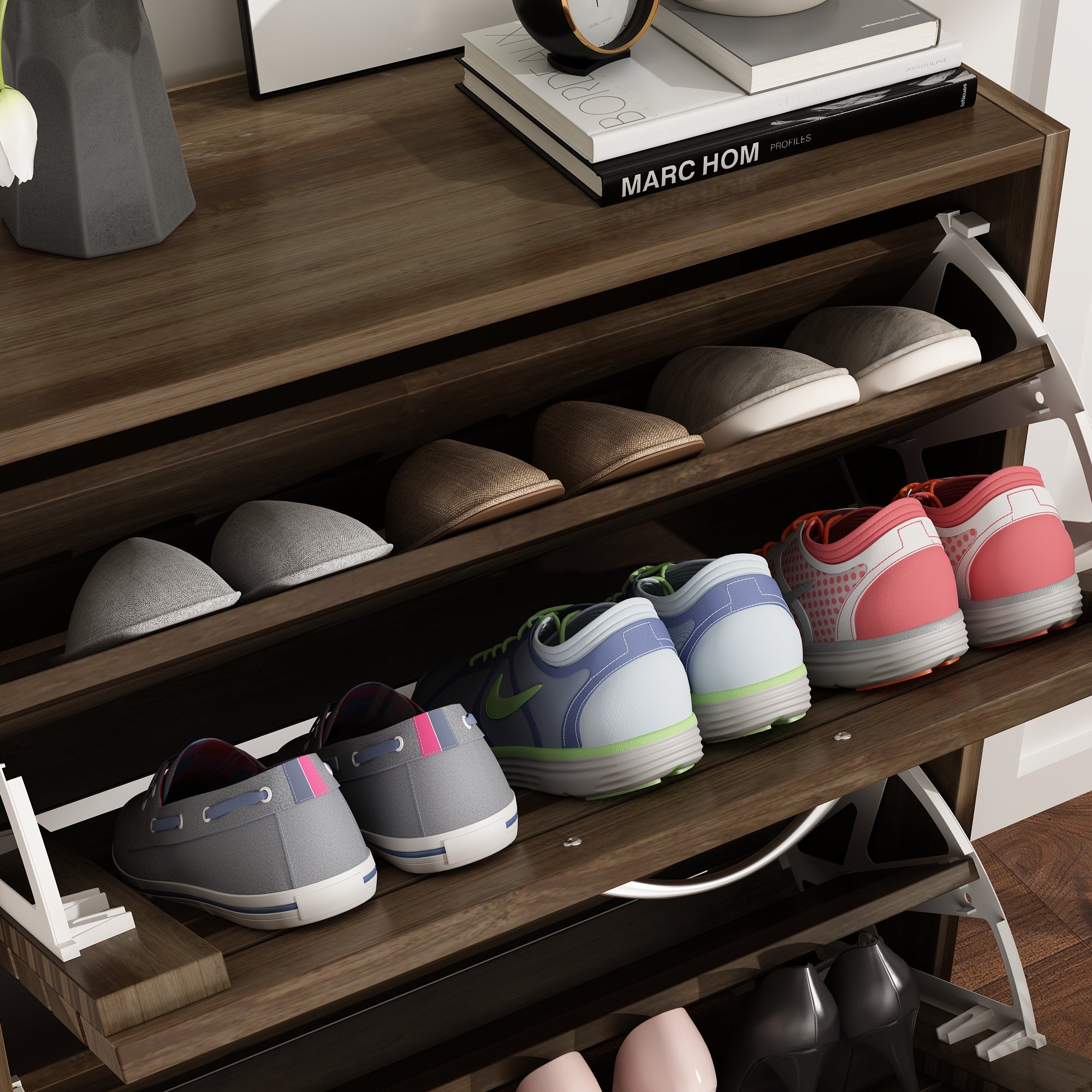 Shoe Cabinet with 2 Flip Drawers 2-Tire Shoe Storage Cabinet for Entryway