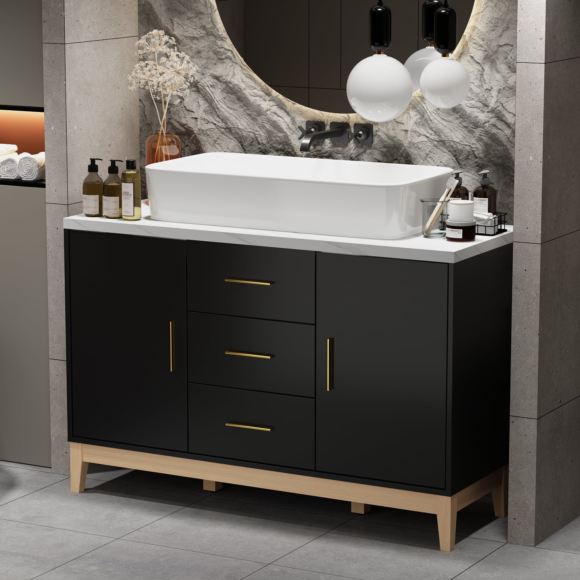 47.2'' Single Bathroom Vanity with Solid + Manufactured Wood Top