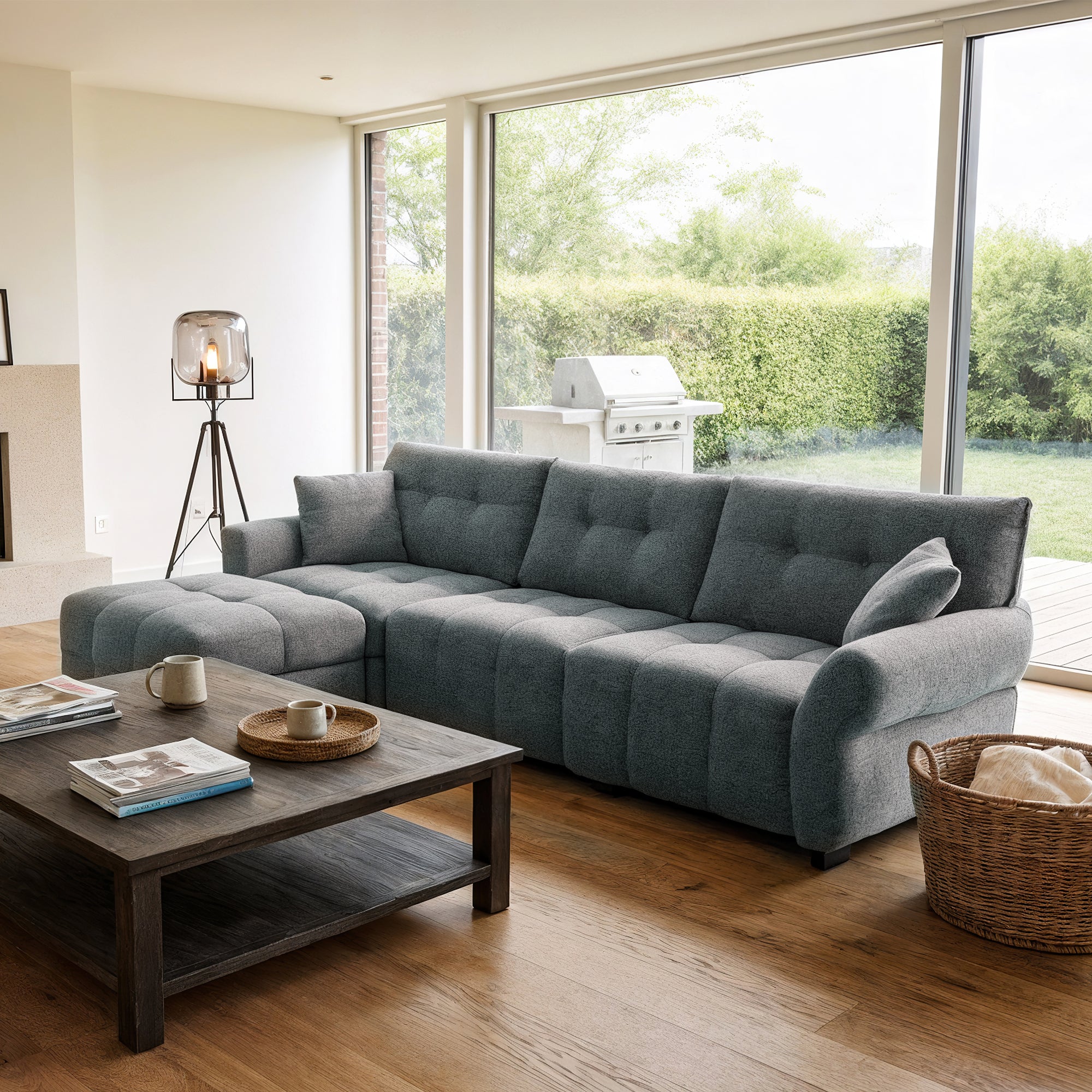 4-Piece Modern Upholstered L-Shape Sectional Sofa With Premium Fabric