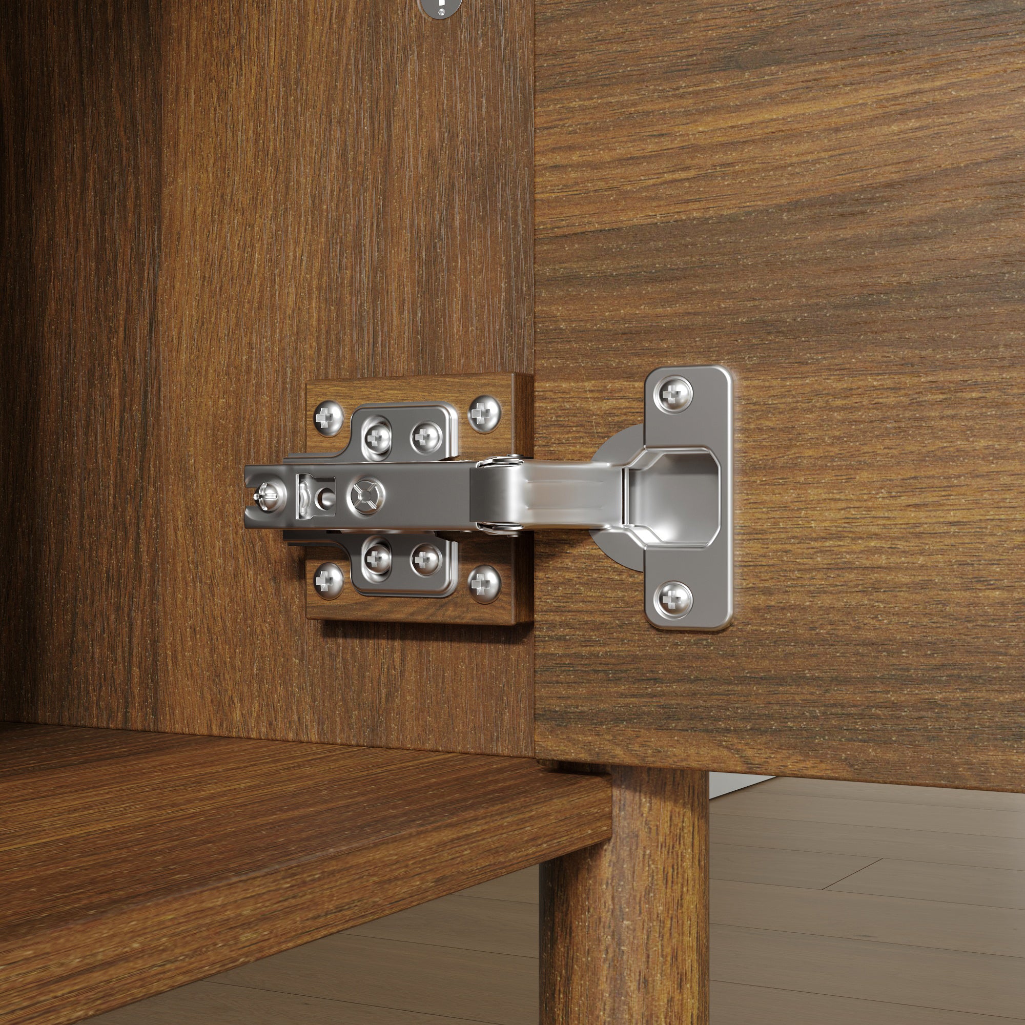 70.9 in. Modern Walnut TV Stand with Sliding Doors and Open Shelf