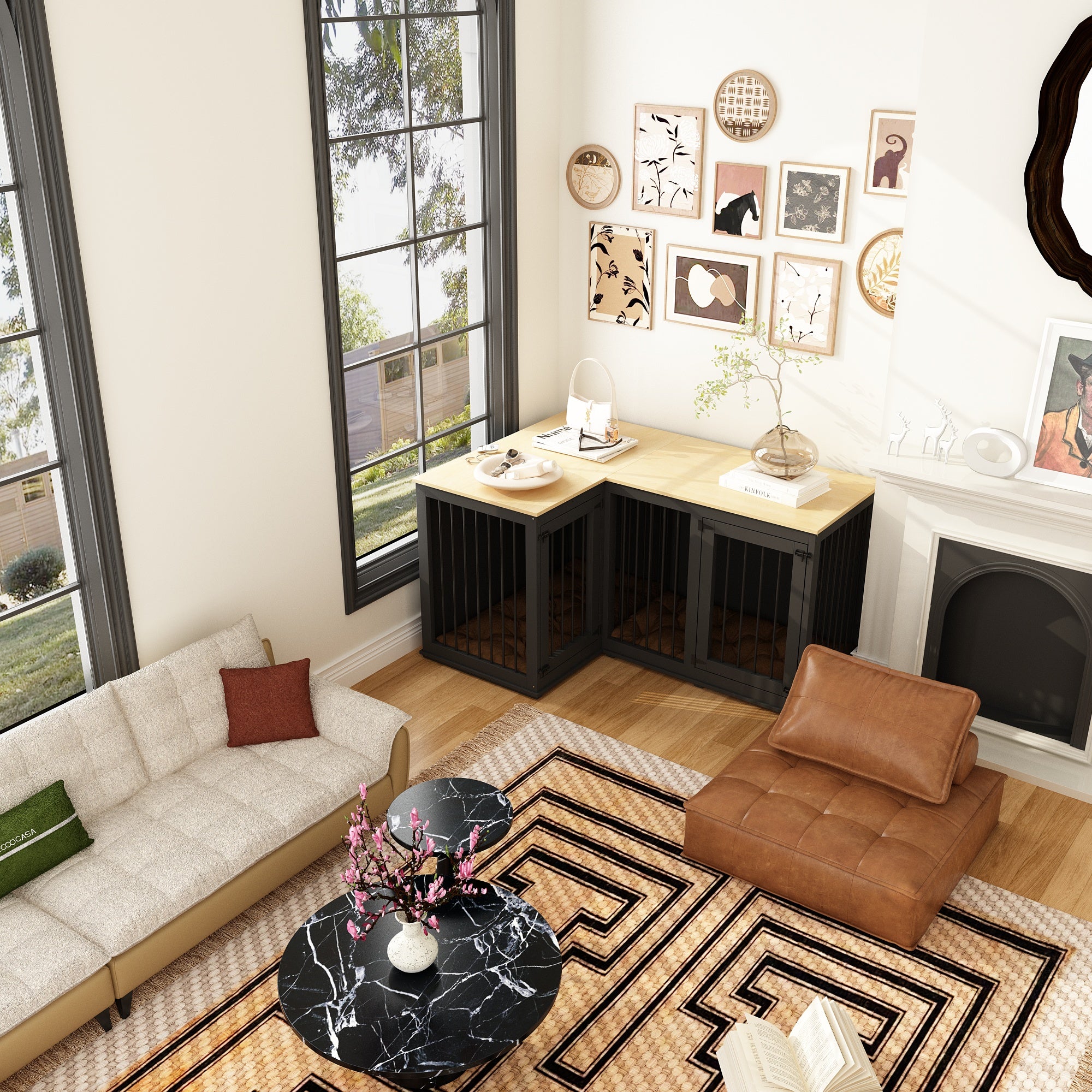 Corner Dog Crate With Divider