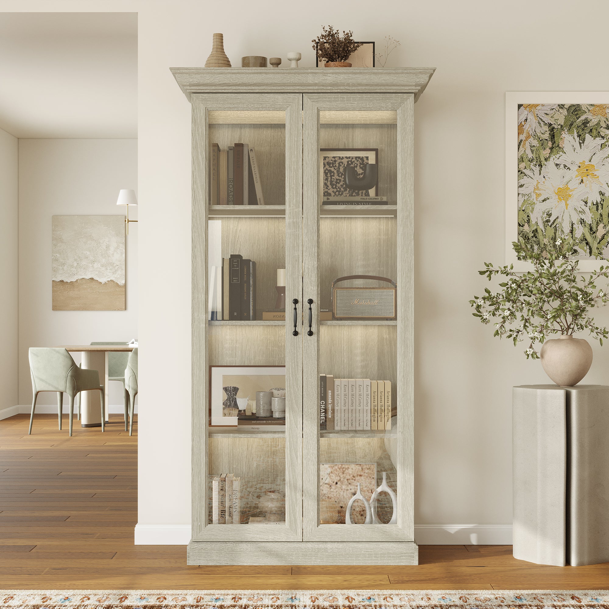 69.3'' H X 32.5'' W 4-Tier Display Bookcase With Glass Door And Light