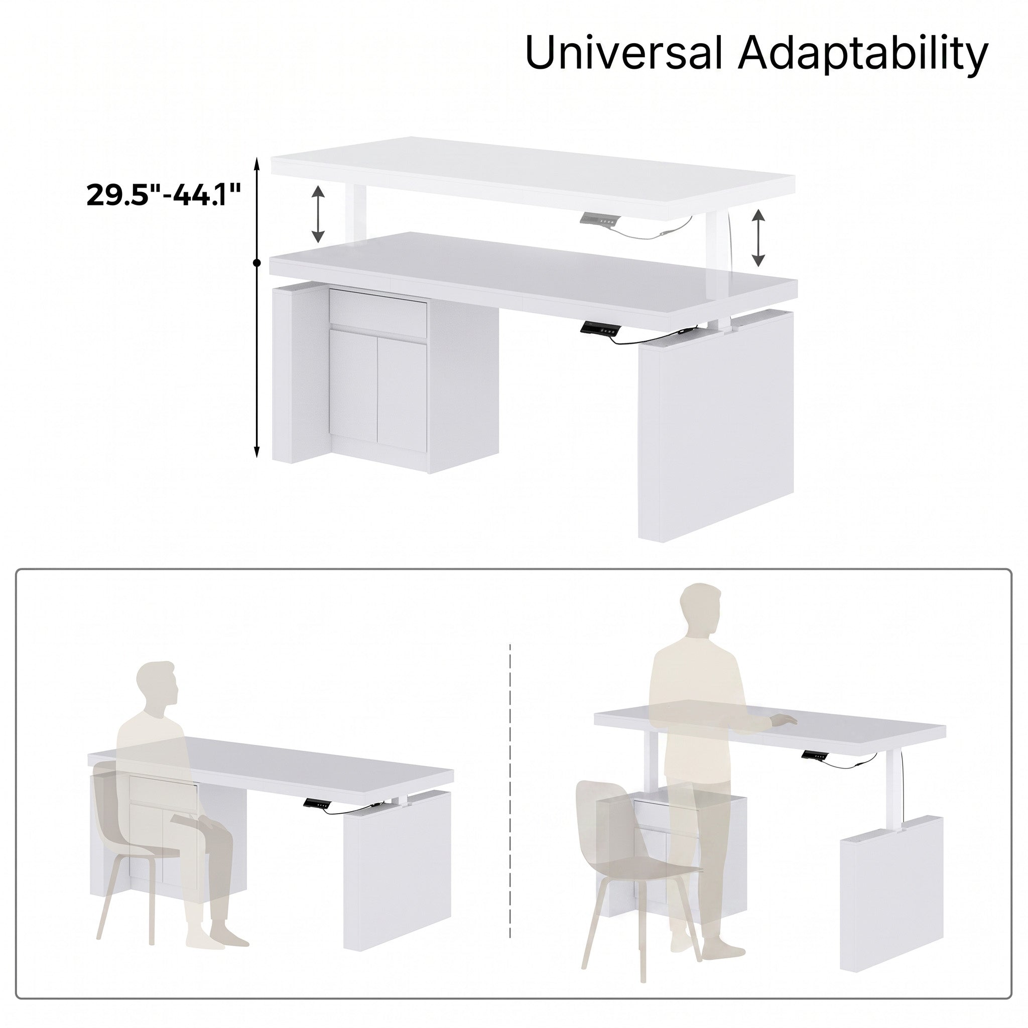 71 inches Modern Minimalist White Standing Desk with Adjustable Height