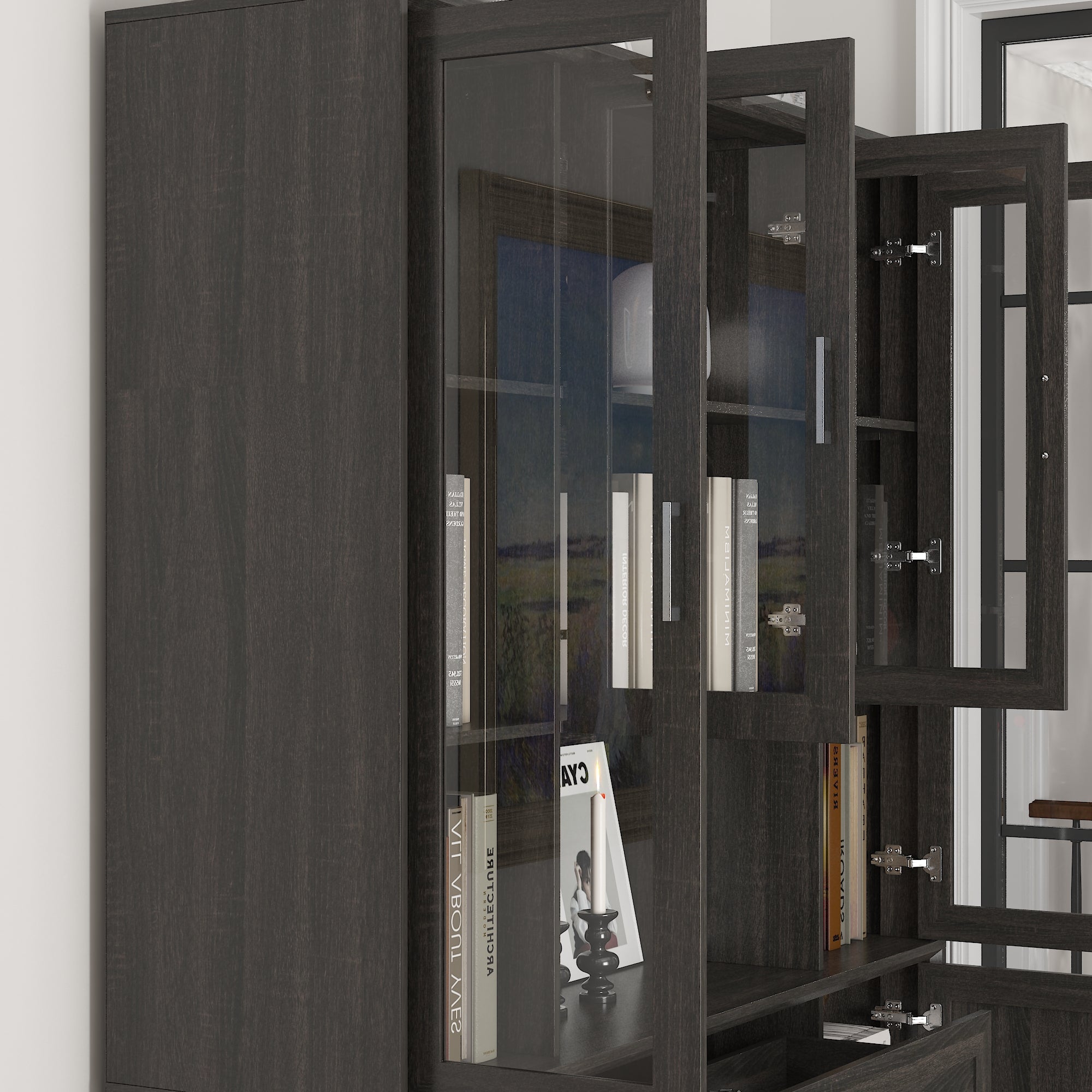 80'' H X 60.6'' W 6-Tier Bookcase With Glass Doors & Drawer