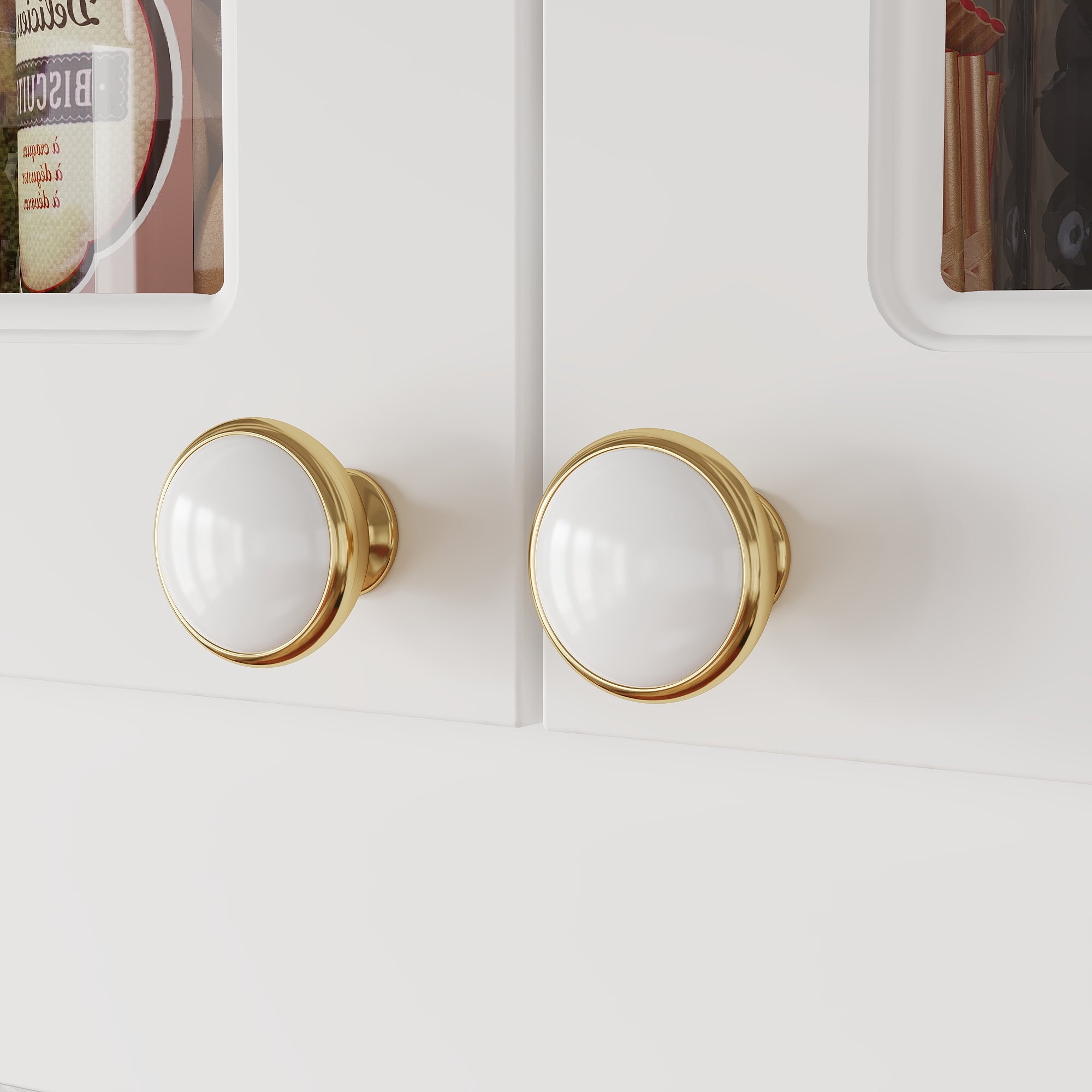 63.4 inch Modern White Wall Mounted Kitchen Cabinet with 4 Glass Doors