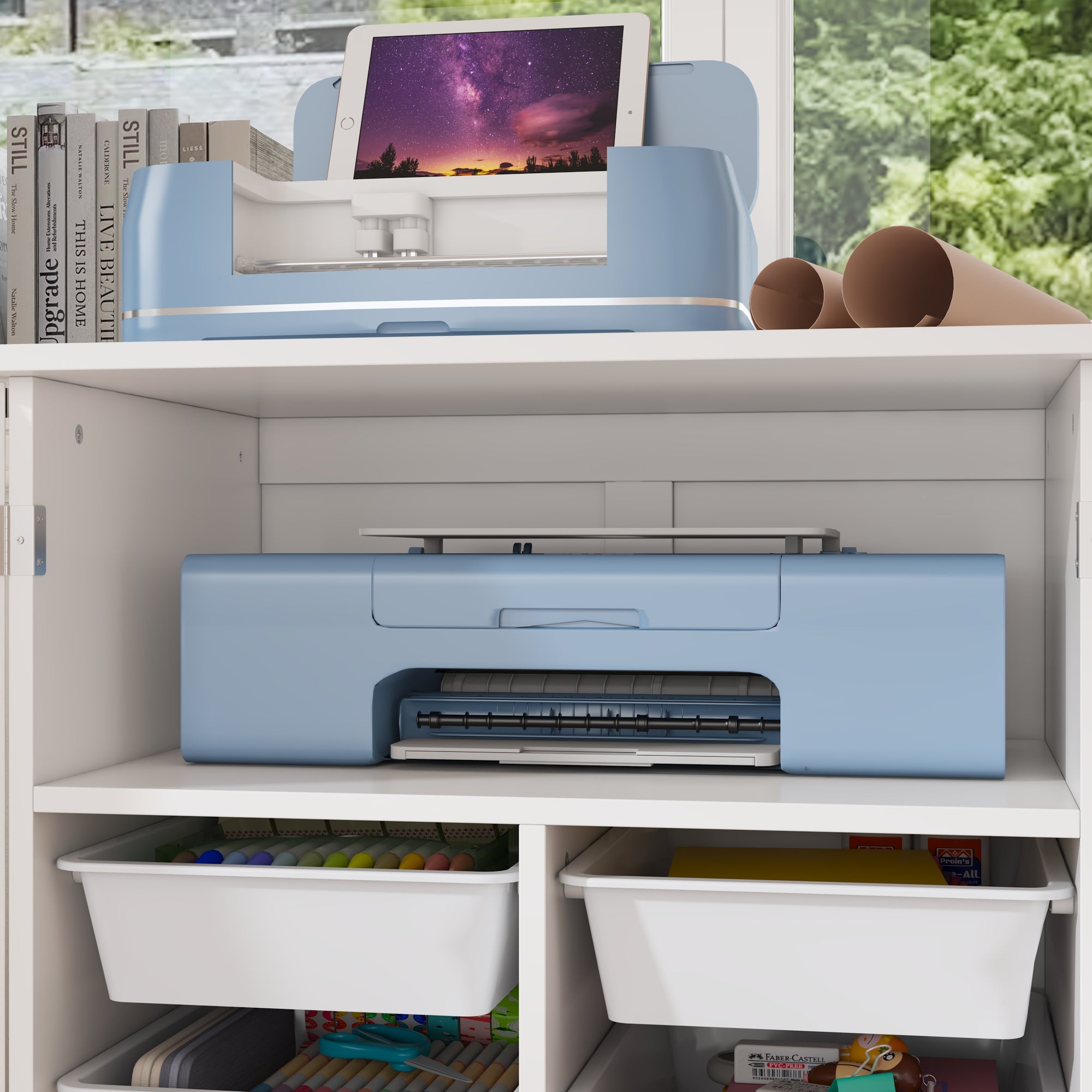 Two Door Craft & Sewing Tables With 8 Baskets And Wheels