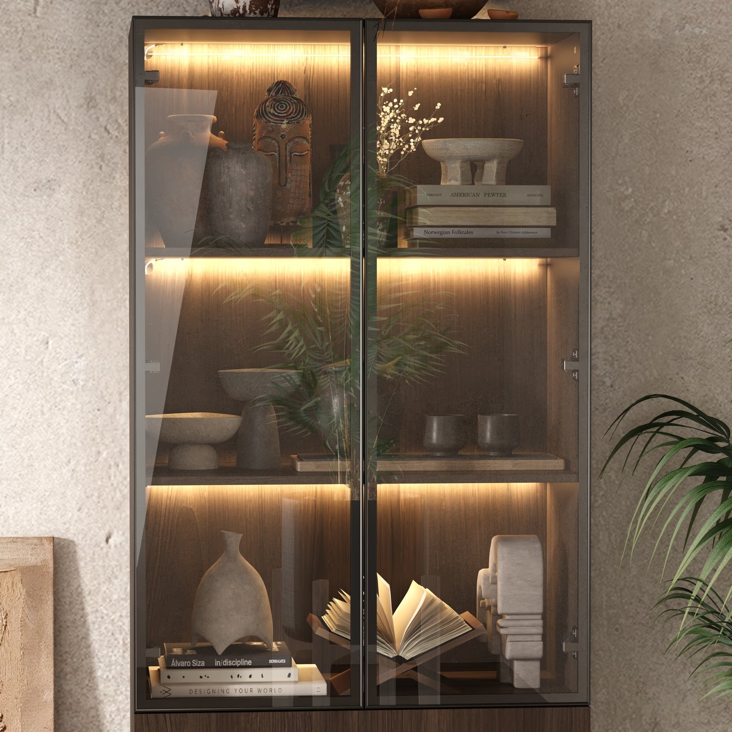 78.7 H x 31.5 W Glass Door Curio Cabinet with 3 drawers, LED lights