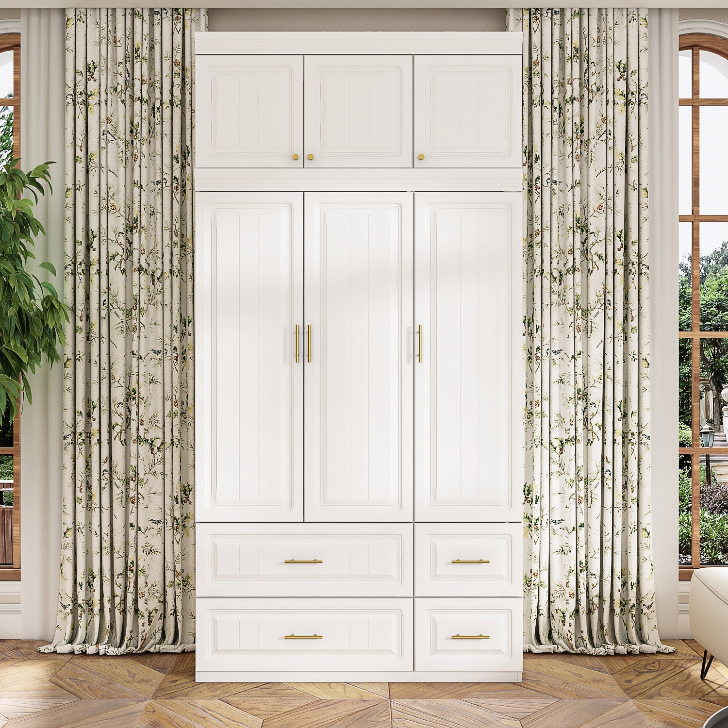 Wardrobe Heavy Duty Clothes Closet Storage Cabinet Armoire with Metal Handles for Small Living