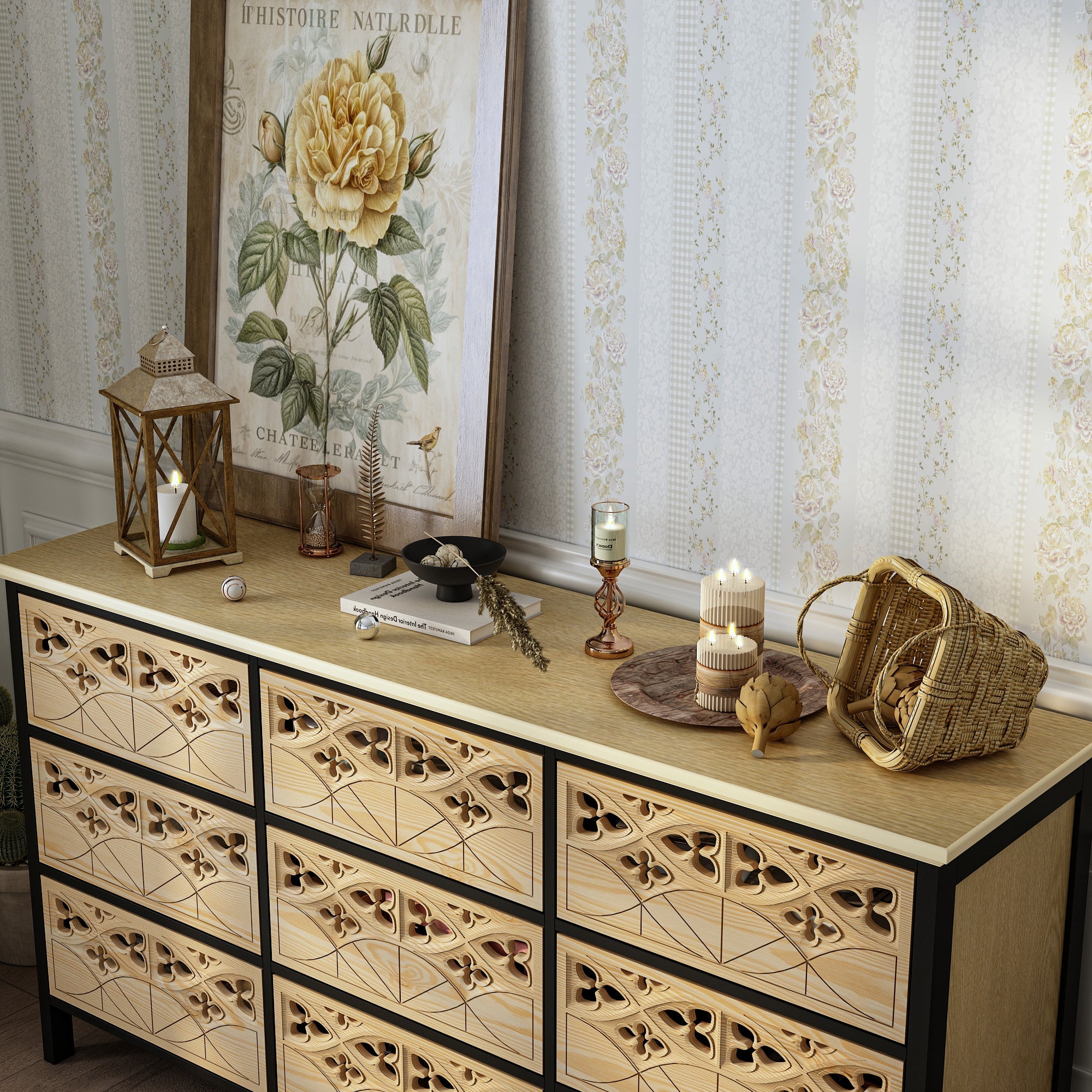 Exquisite Carved and Hollowed Nine Drawer Cabinet Elegance Meets Function Dresser Chest
