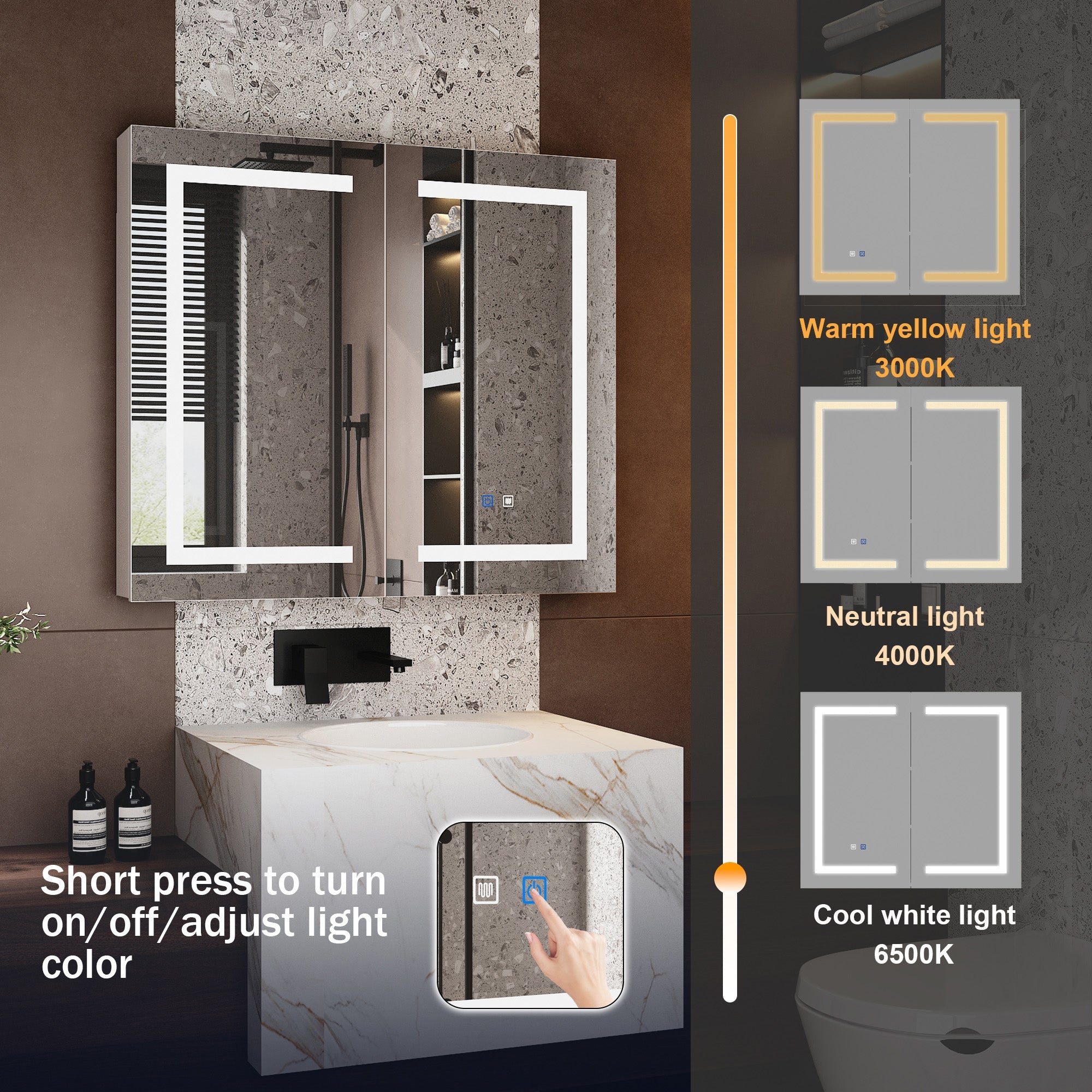 35.4'' W 31.5'' H Surface Frameless Medicine Cabinet with Mirror and 3 Fixed Shelves