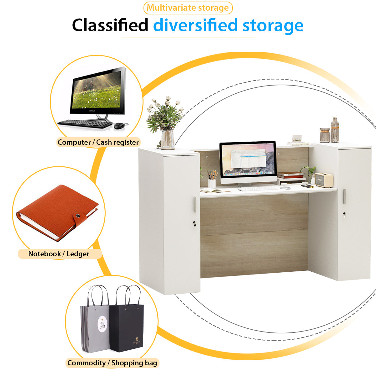 Large Reception Desk Reception Station with Lockable Door 70"W