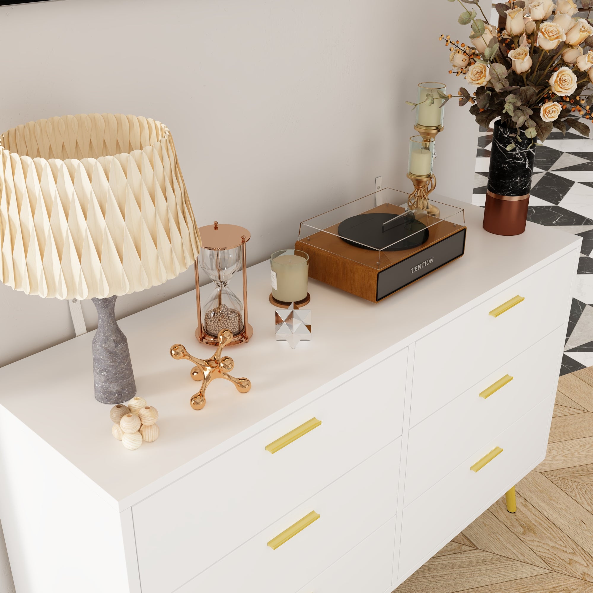 Modern Sideboard Double Dresser with 6 Drawers