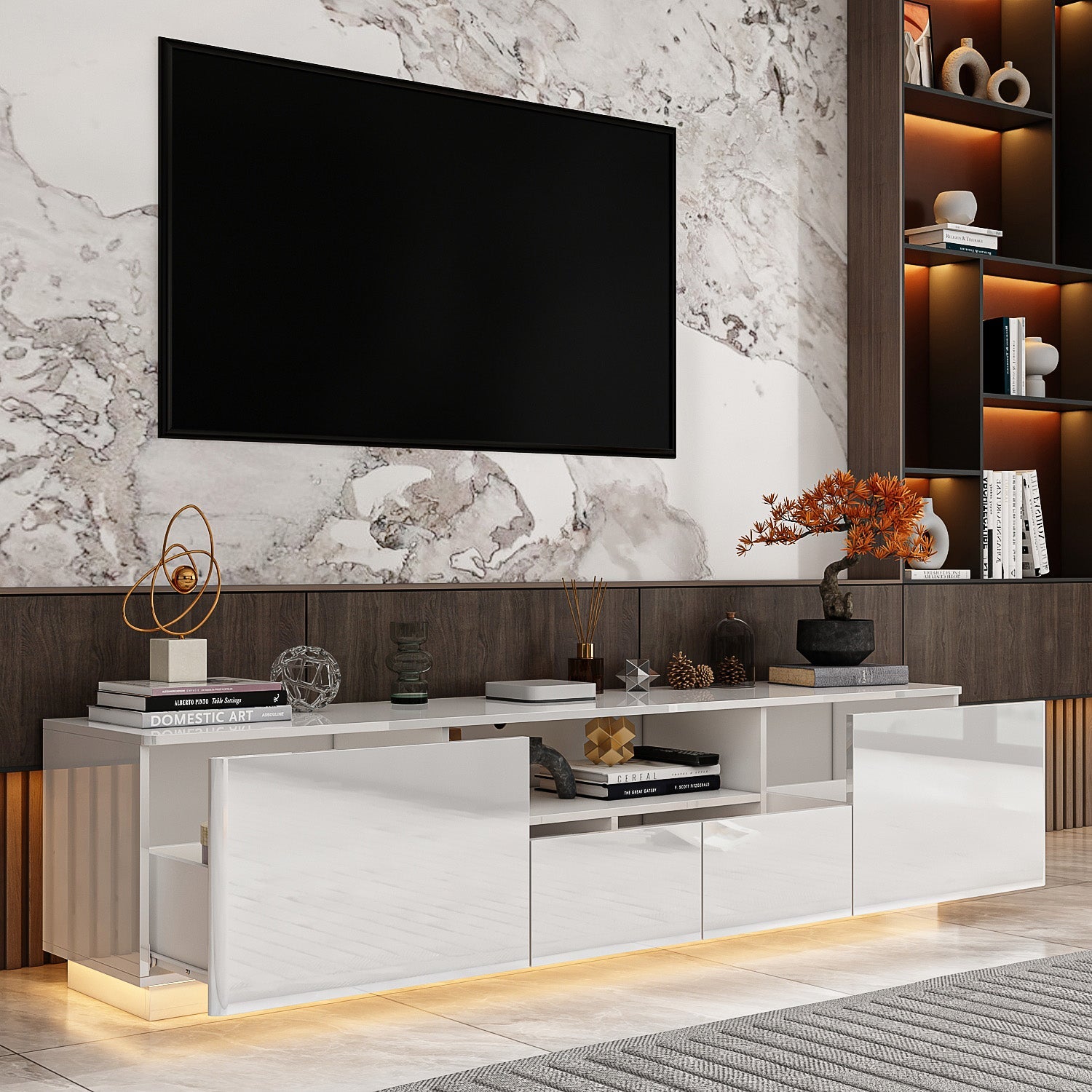 LED TV Stand Console Table Entertainment Center High Gloss